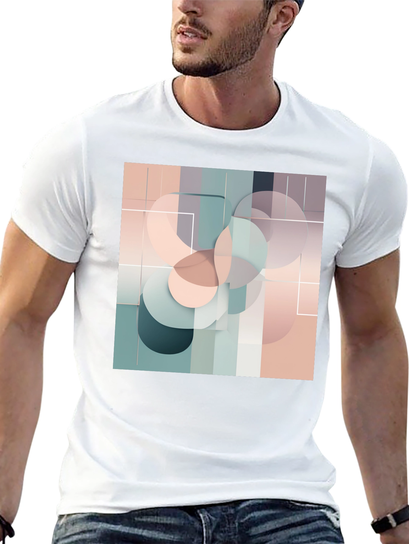 Modern Geometric Circle Design Black T-Shirt