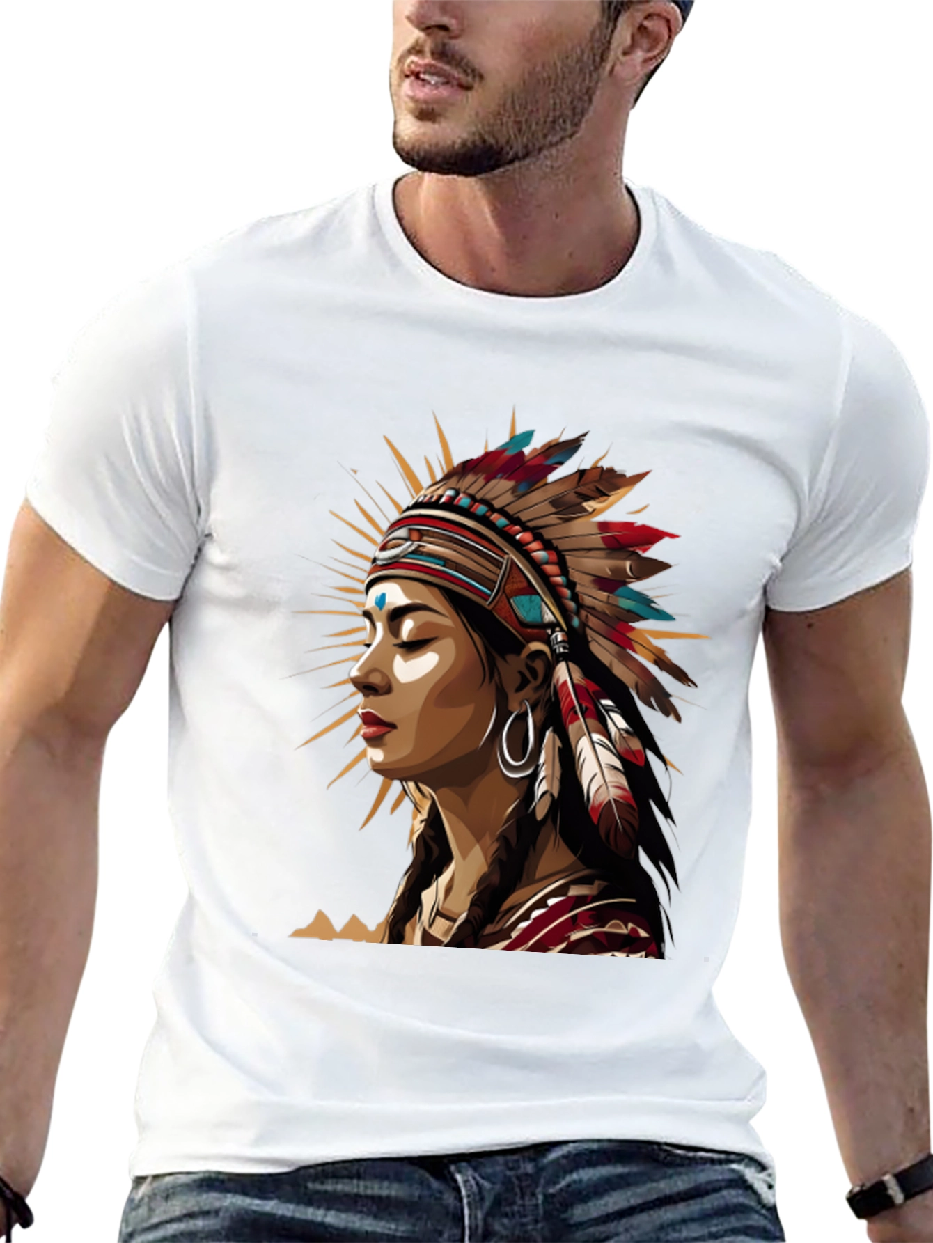 Native American Headdress Graphic Tee - Unisex Black T-Shirt