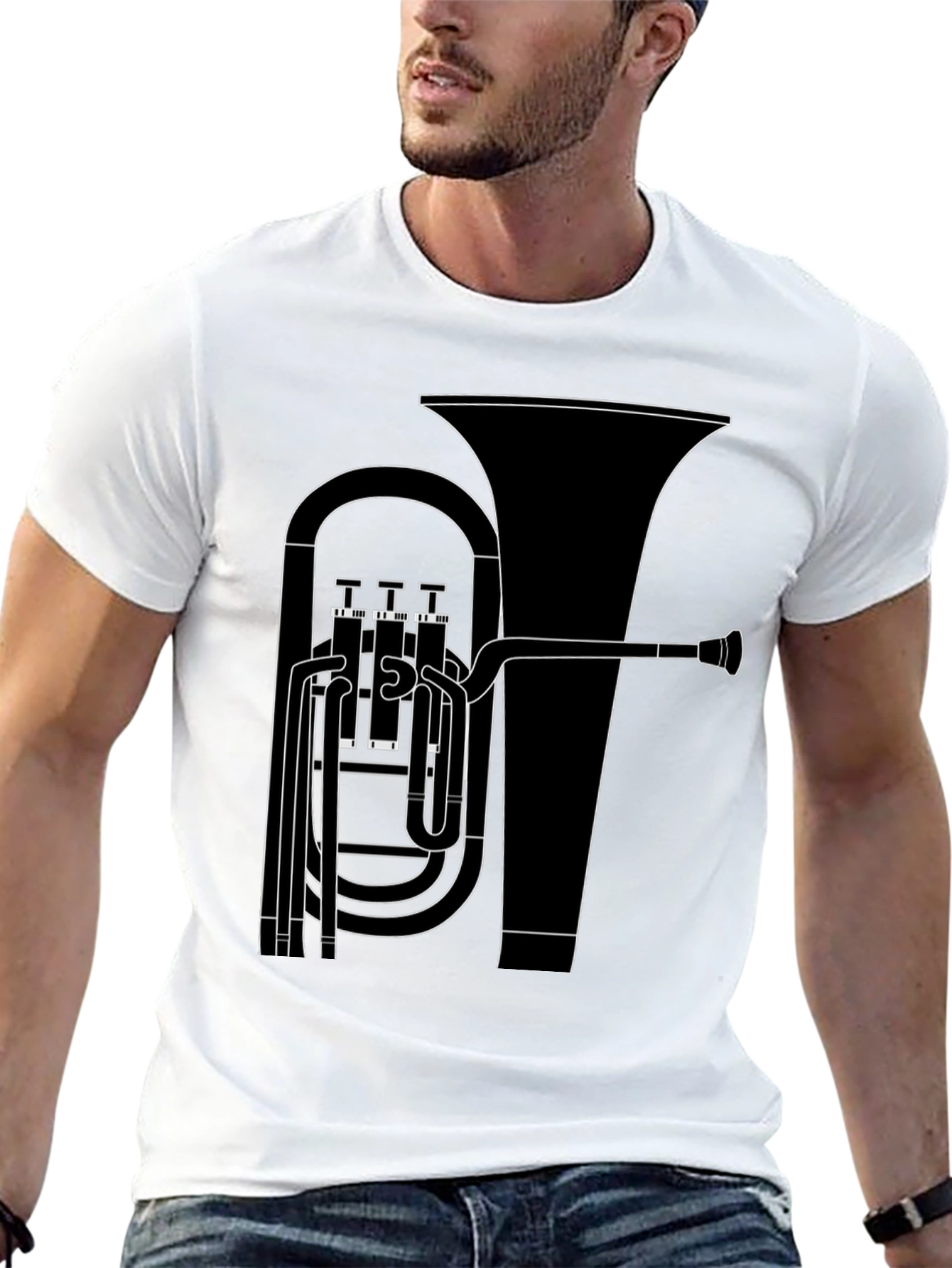 Tuba Outline Graphic Tee - Musicians Black T-Shirt