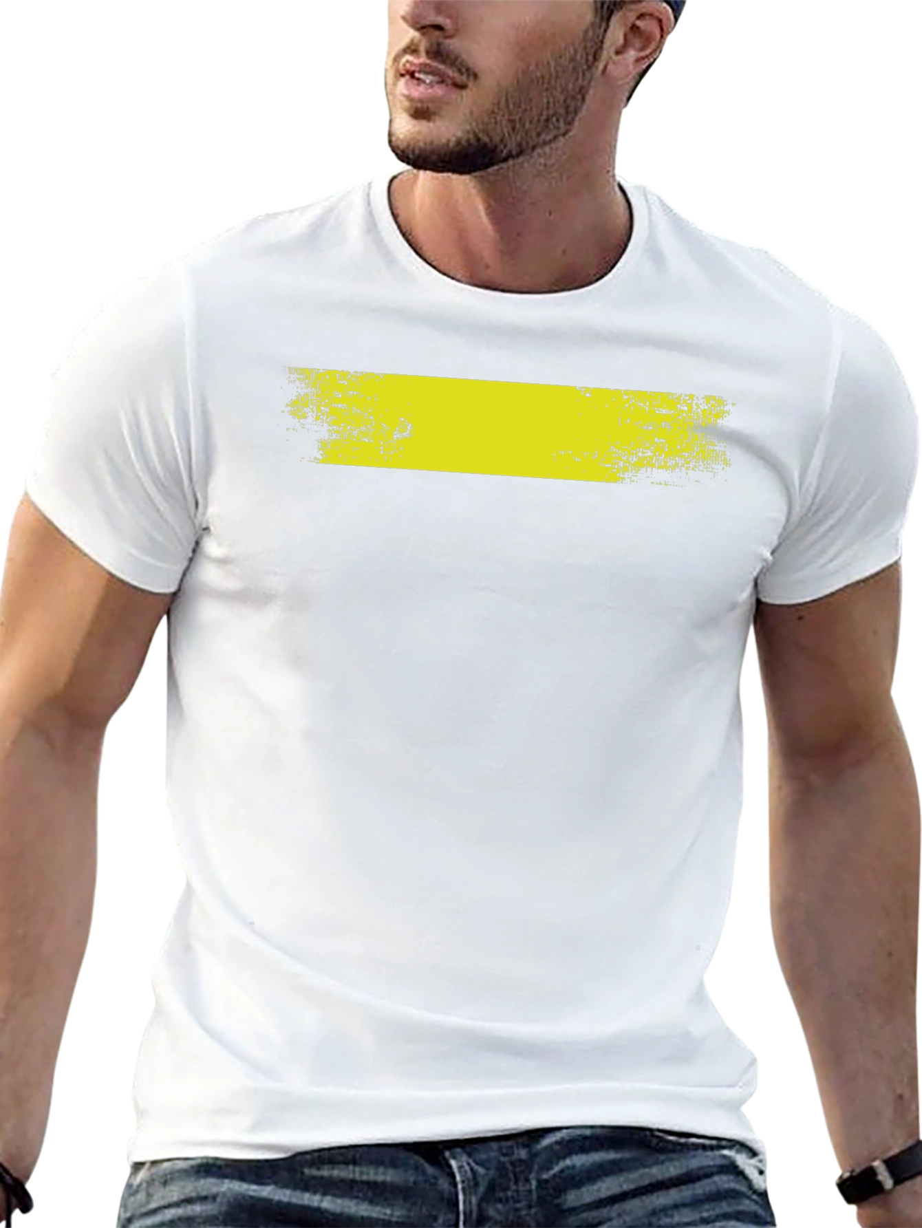Black T-Shirt with Distressed Yellow Bar Graphic