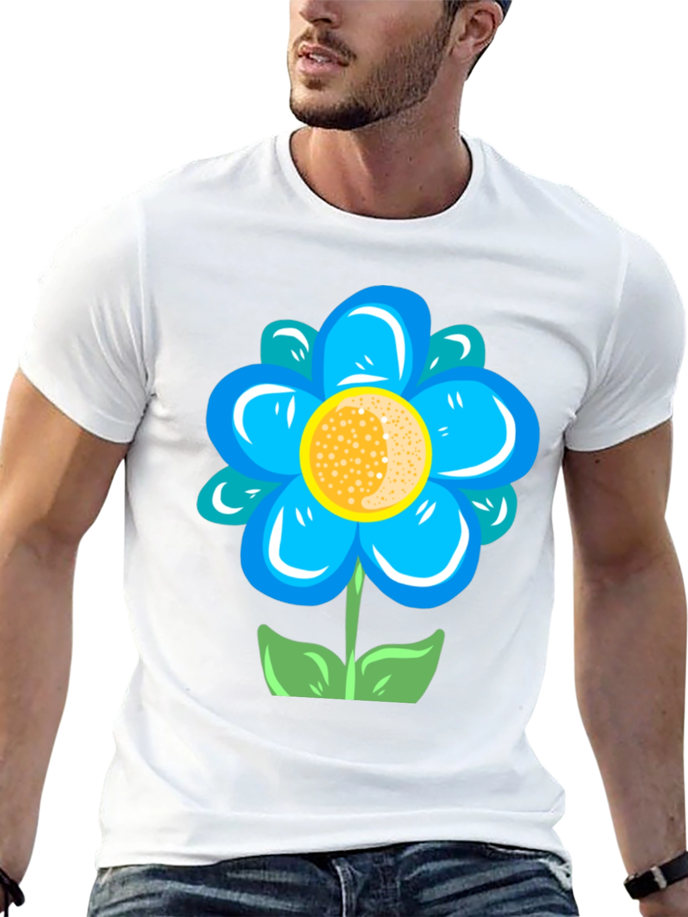 Blue Flower Graphic Tee - Stylish Casual Comfort