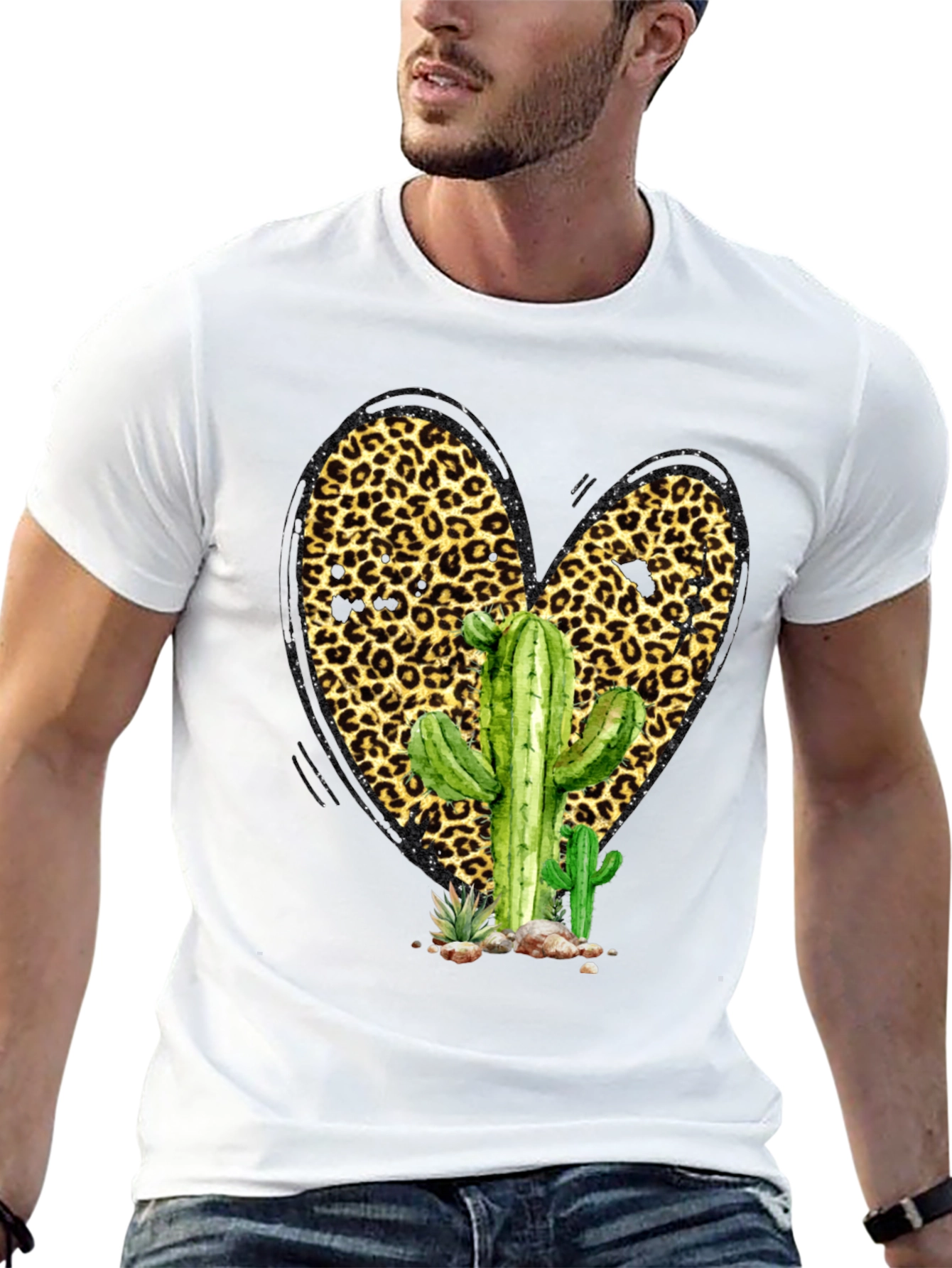 Cactus Leopard Heart Graphic Tee