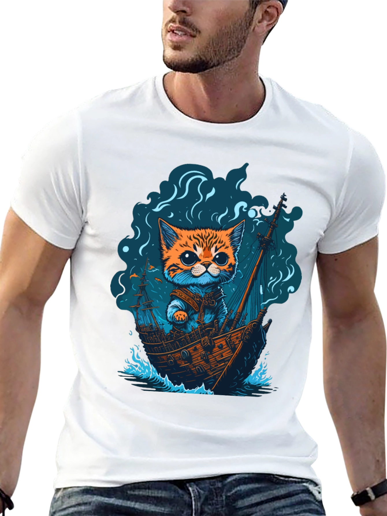 Cat Pirate Ship T-Shirt: Sea Adventure Tee