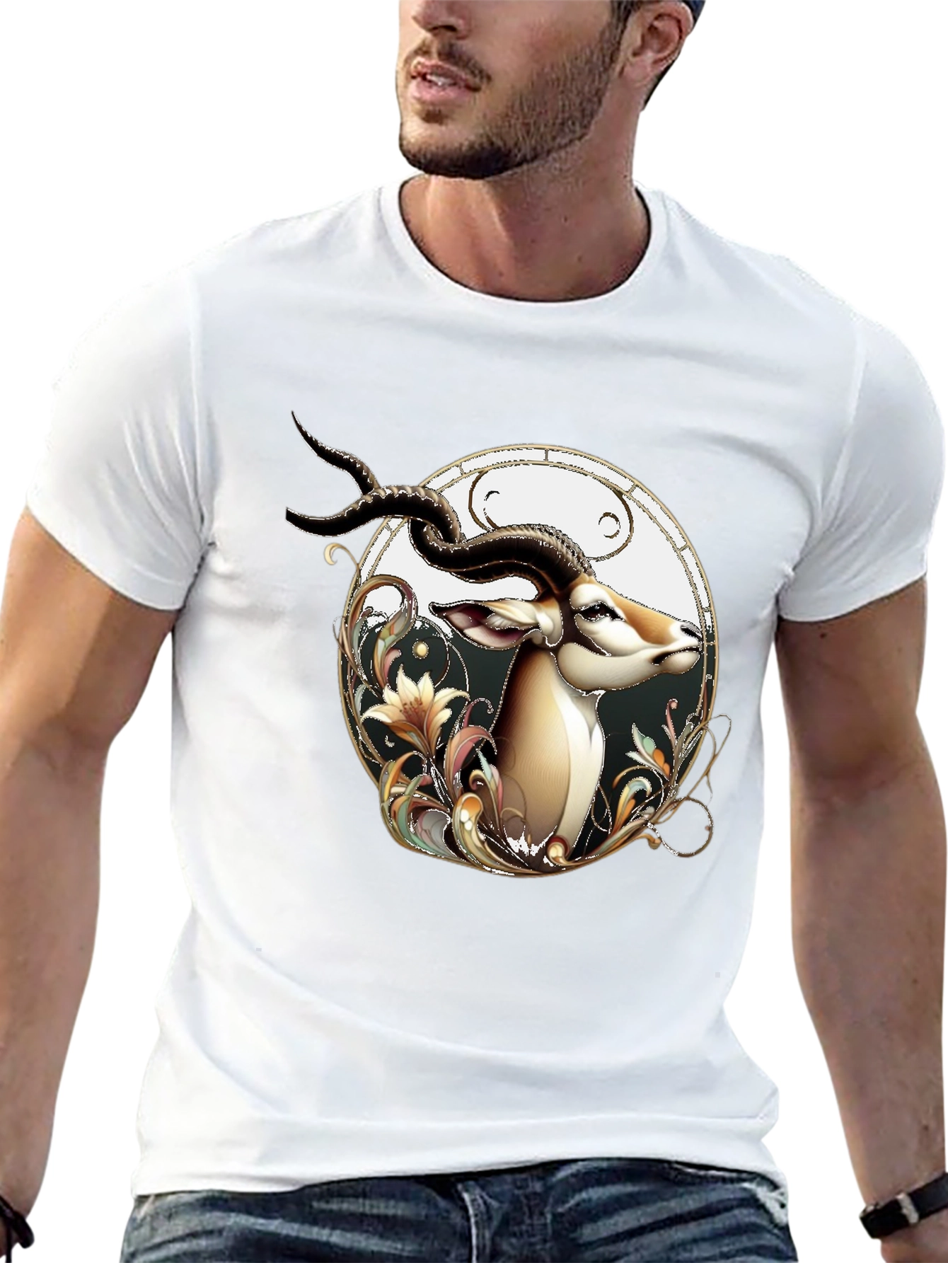 Stylish Black T-Shirt with Gazelle Graphic Design