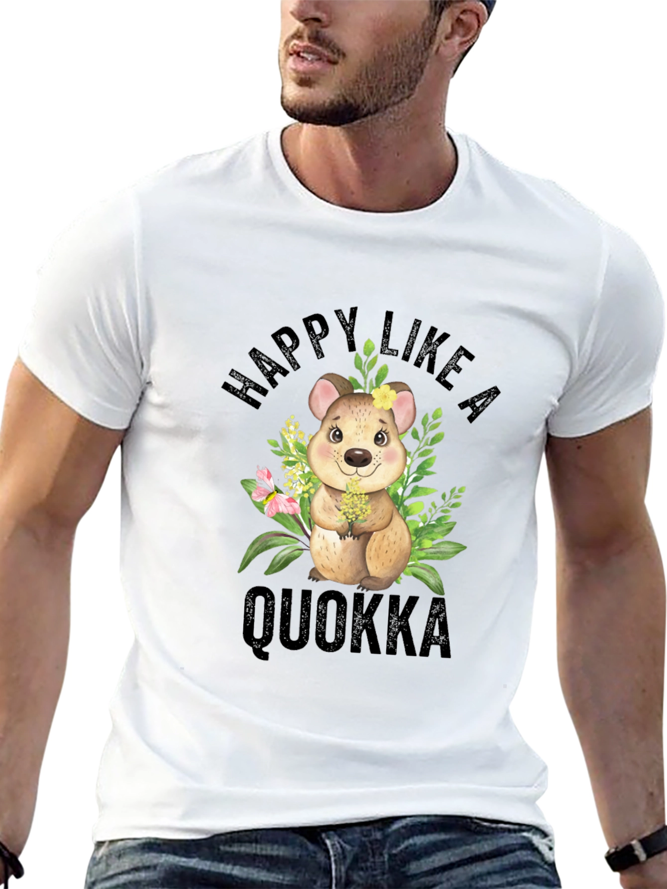 Happy Like A Quokka Black T-Shirt