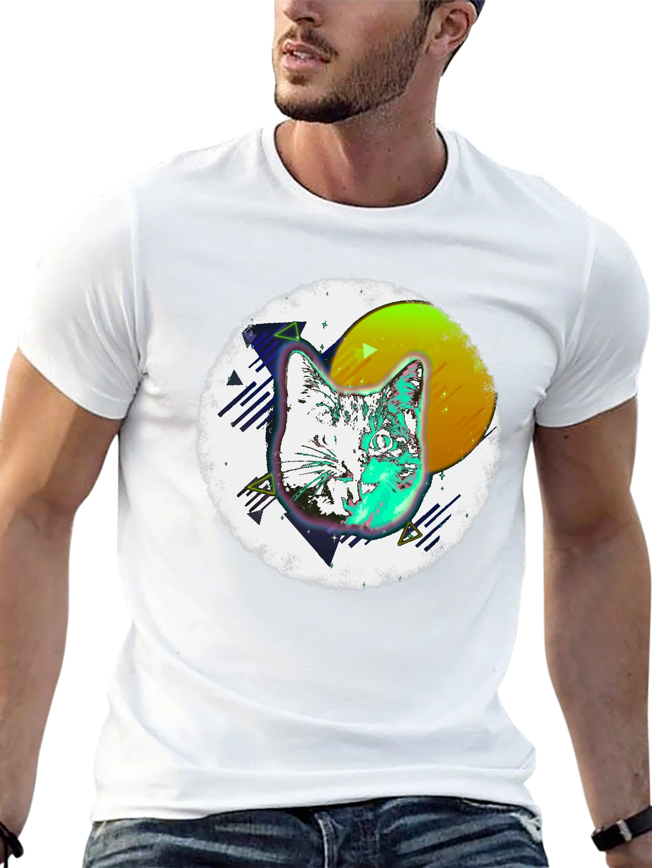 Retro Cat Graphic Tee - Mens Black T-Shirt