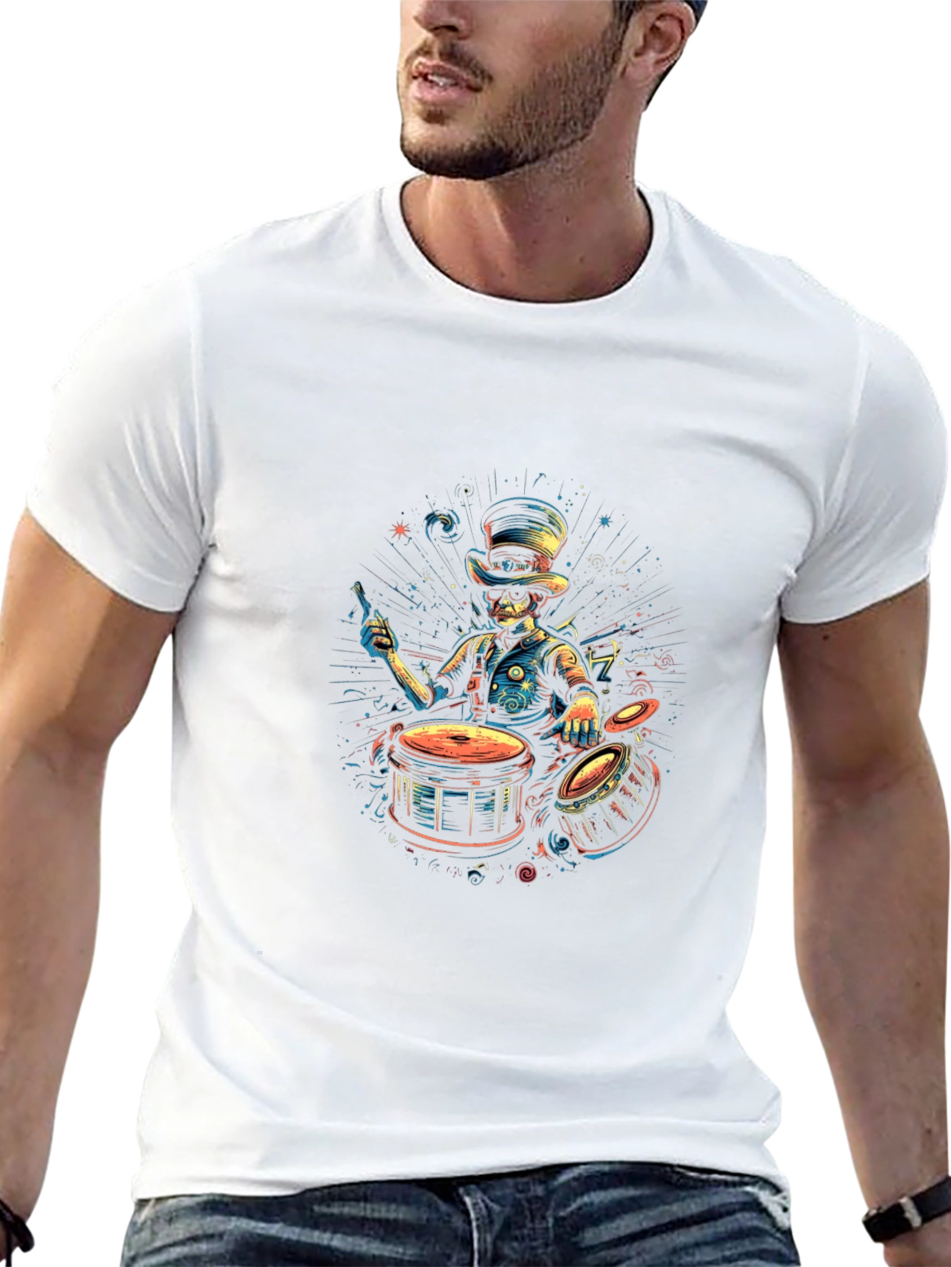 Drummer Skeleton Graphic Tee - Unique Style