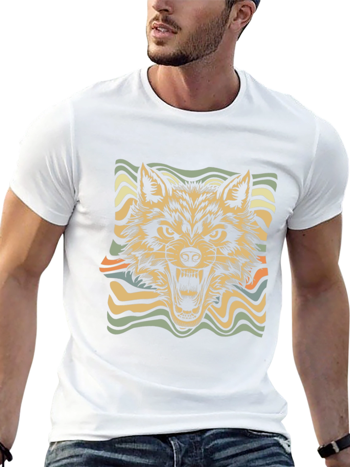 Retro Wolf Graphic Tee - Stylish Black T-Shirt