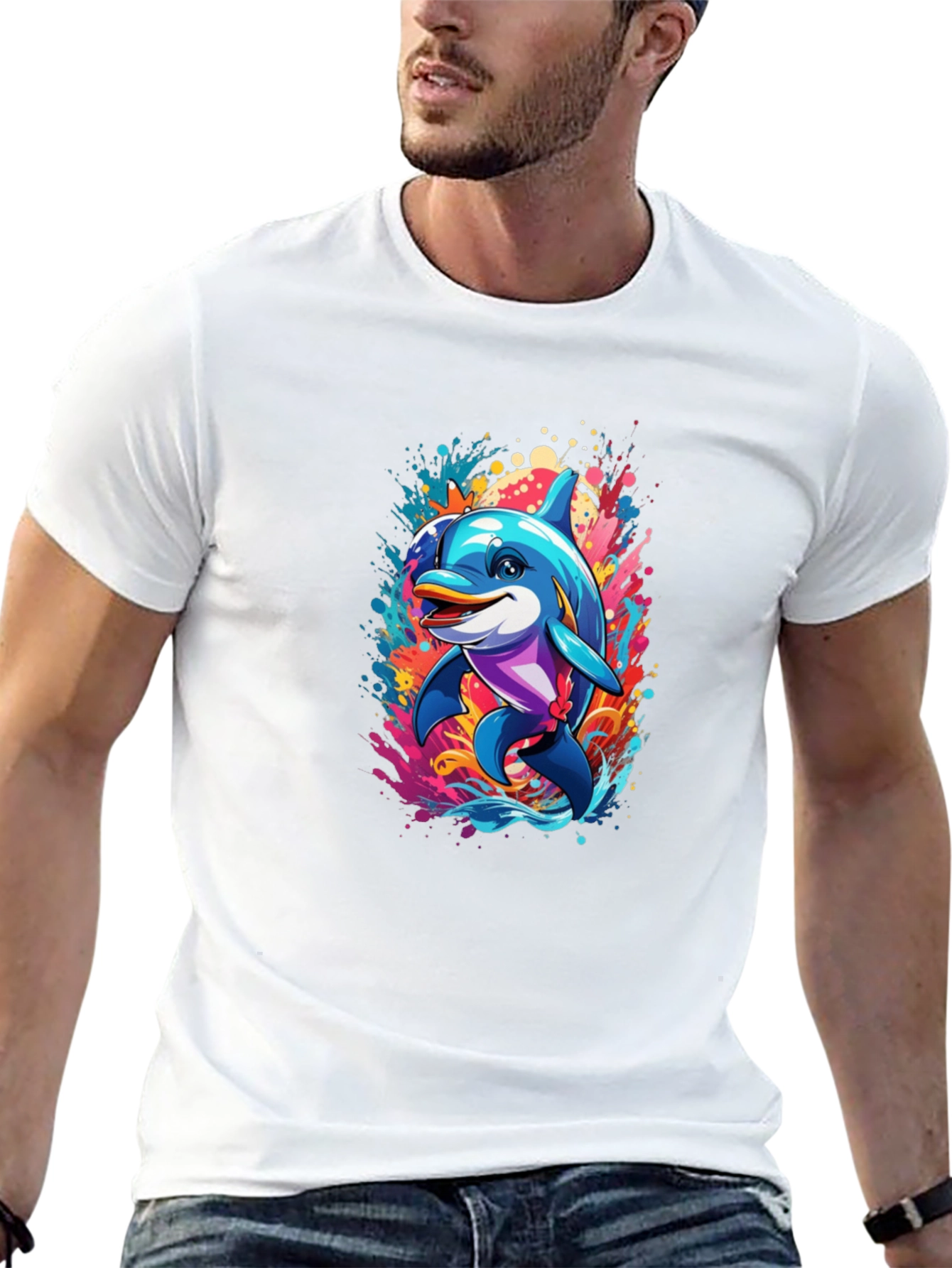 Dolphin Splash Black T-Shirt - Fun Graphic Tee