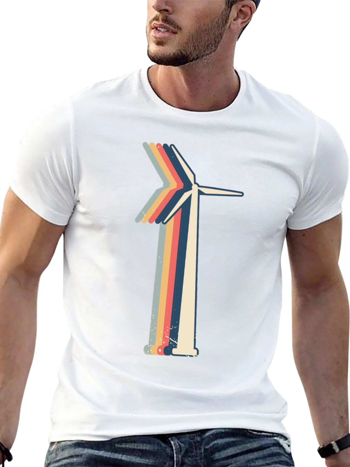 Retro Wind Turbine Graphic Tee - Black
