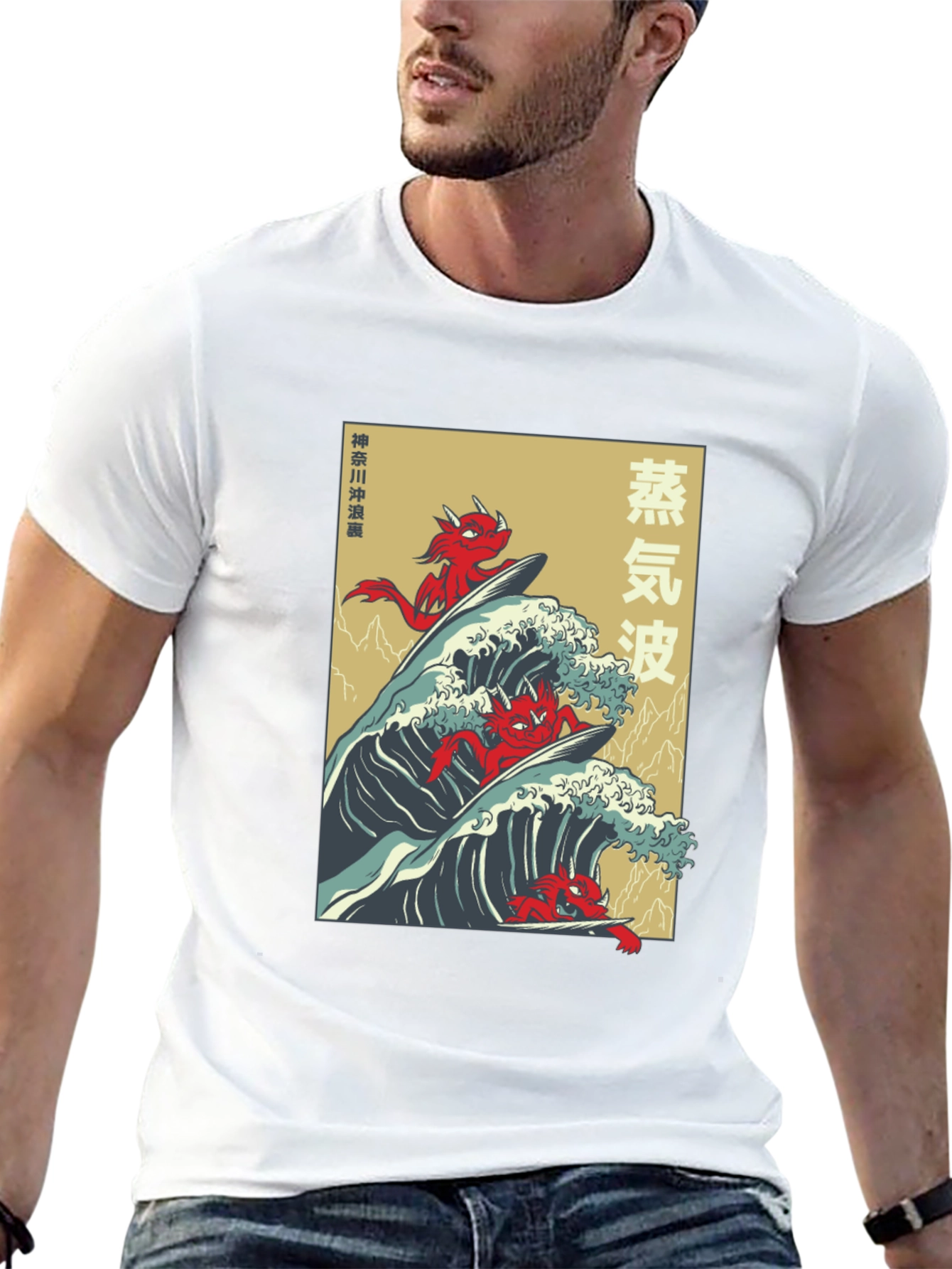Japanese Vaporwave Devil Surfing T-Shirt
