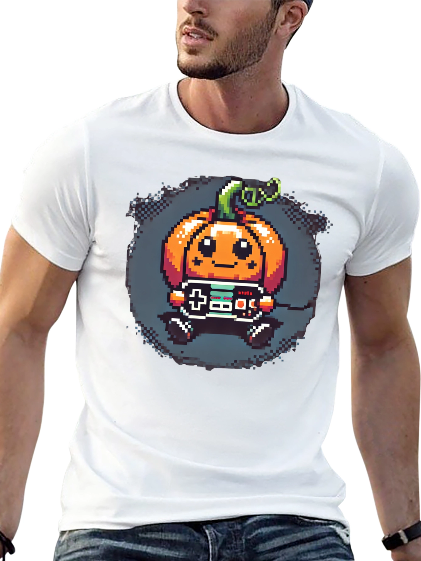 Pixel Pumpkin Gamer T-Shirt - Spooky Season Fun!
