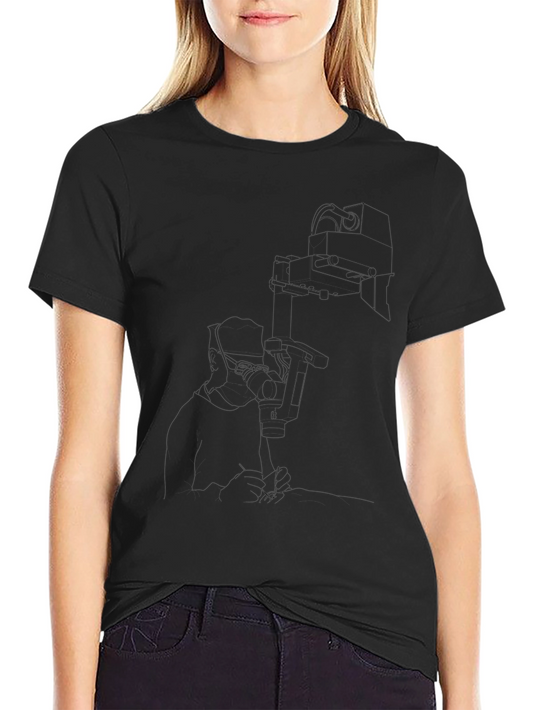 Black T-Shirt with Faint Line Art Design