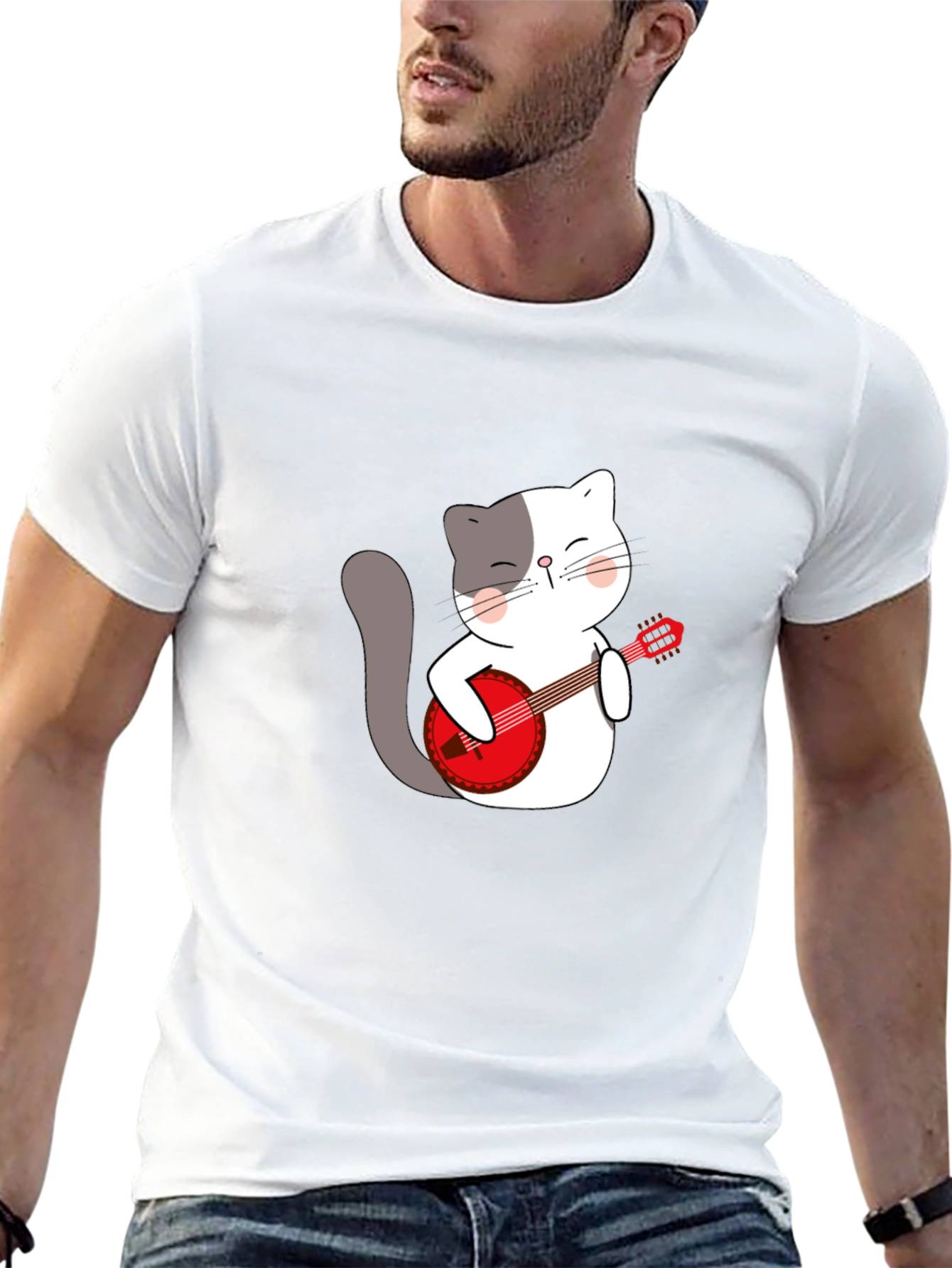 Cat Playing Banjo Graphic T-Shirt