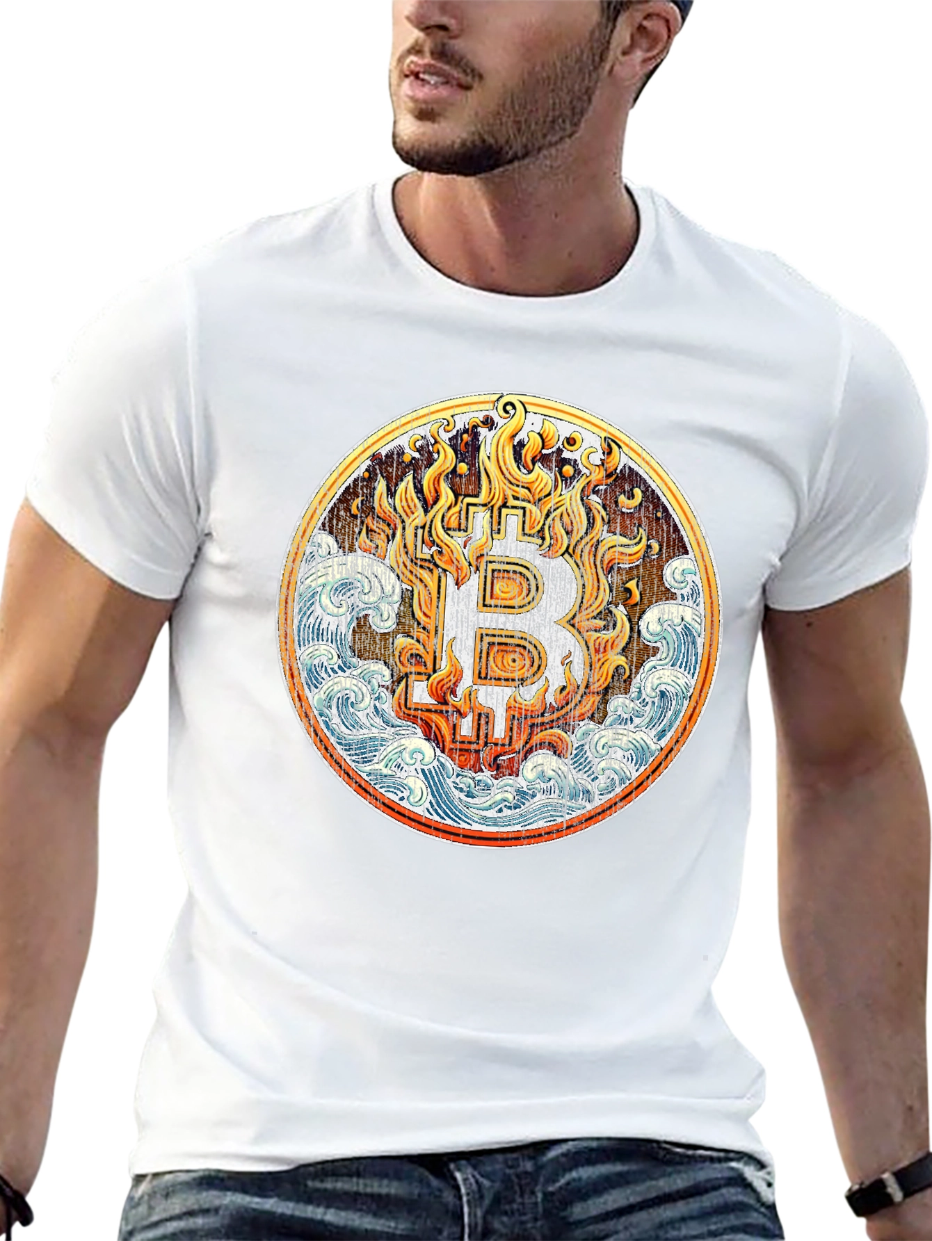 Bitcoin Fire & Water Graphic T-Shirt - Crypto Tee