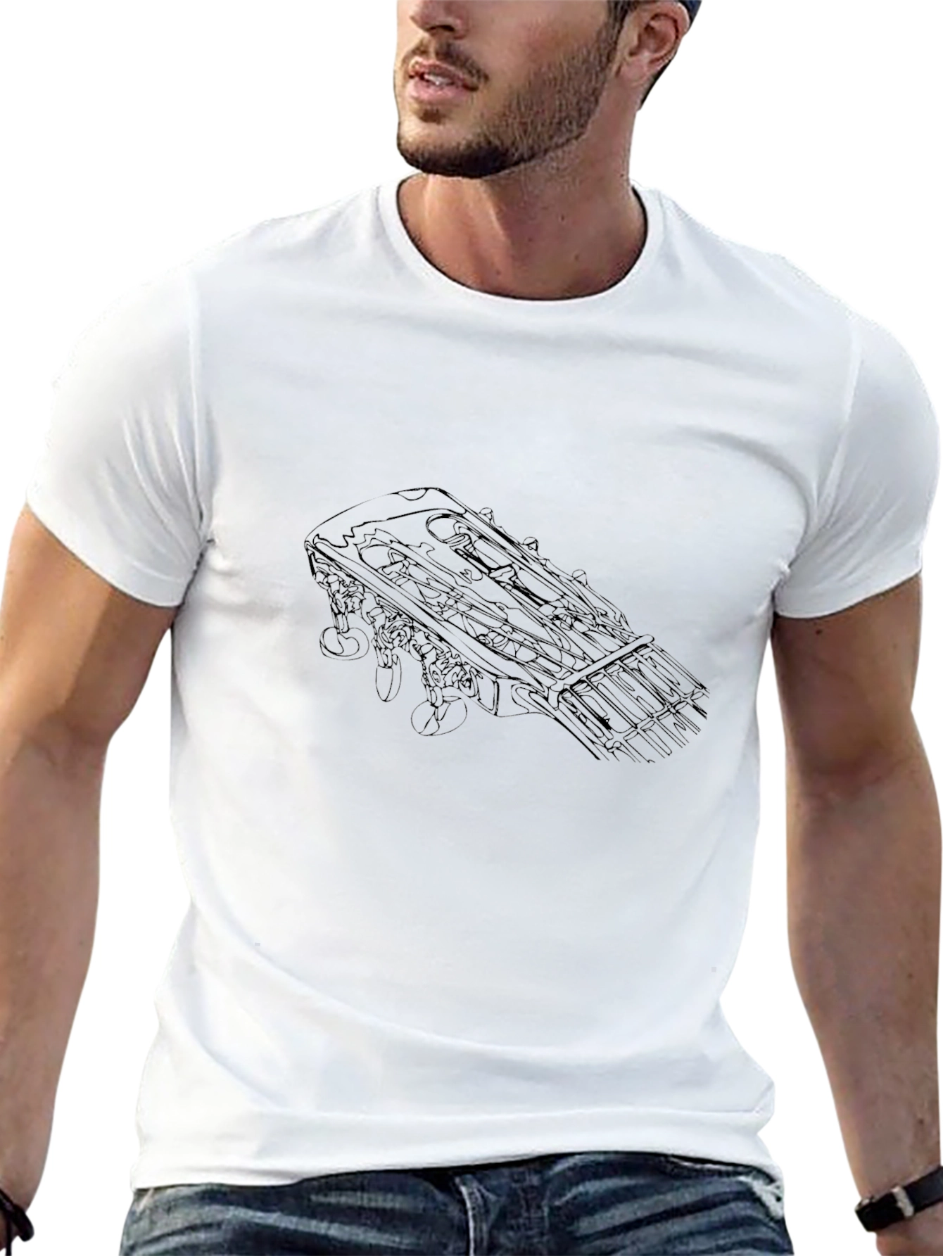 Guitar Headstock Outline Black T-Shirt