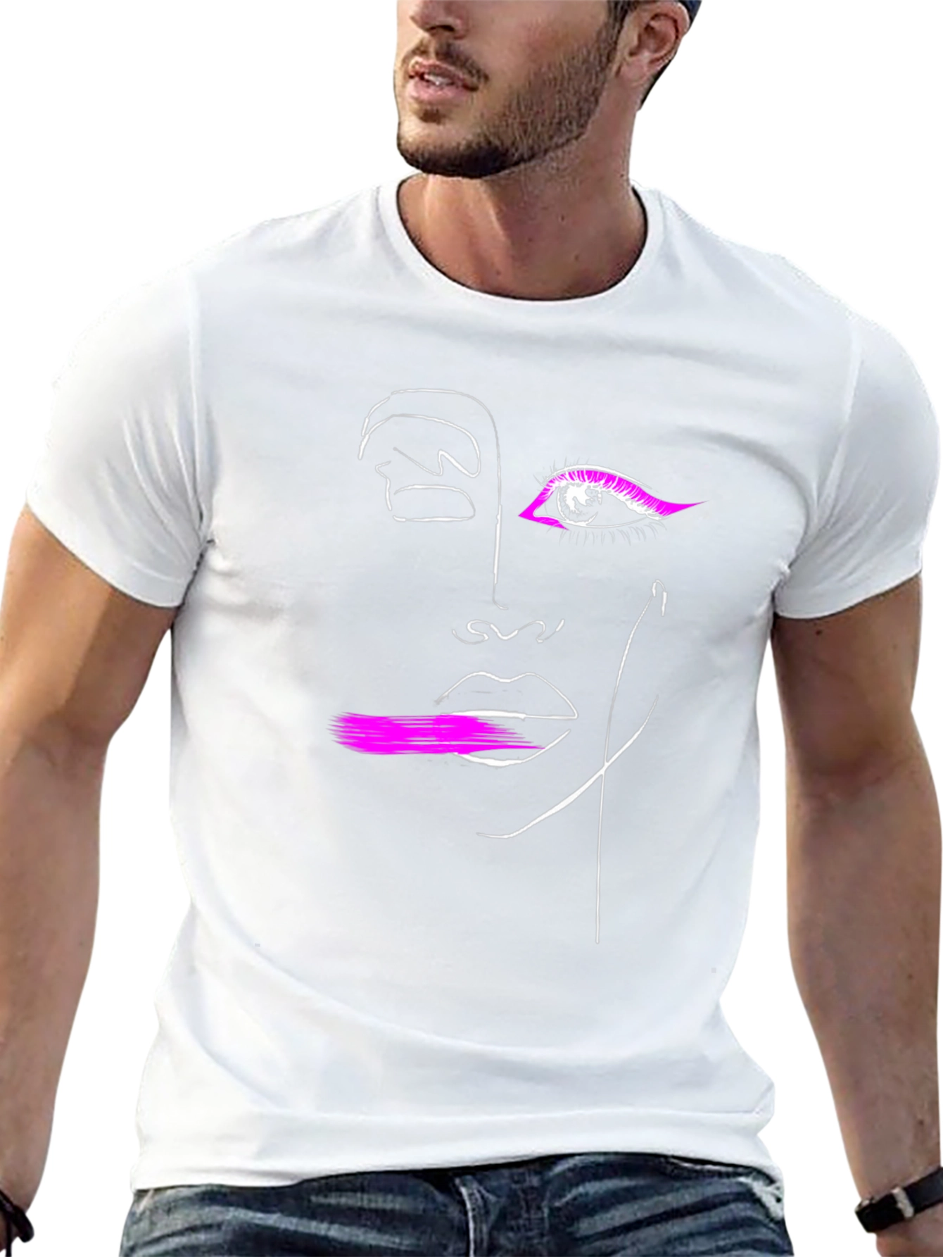 Abstract Face Graphic Tee - Black Cotton T-Shirt