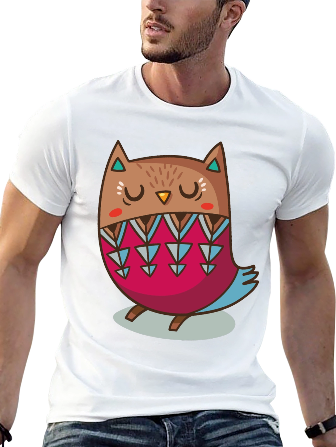 Cute Cartoon Owl Graphic Print Black T-Shirt