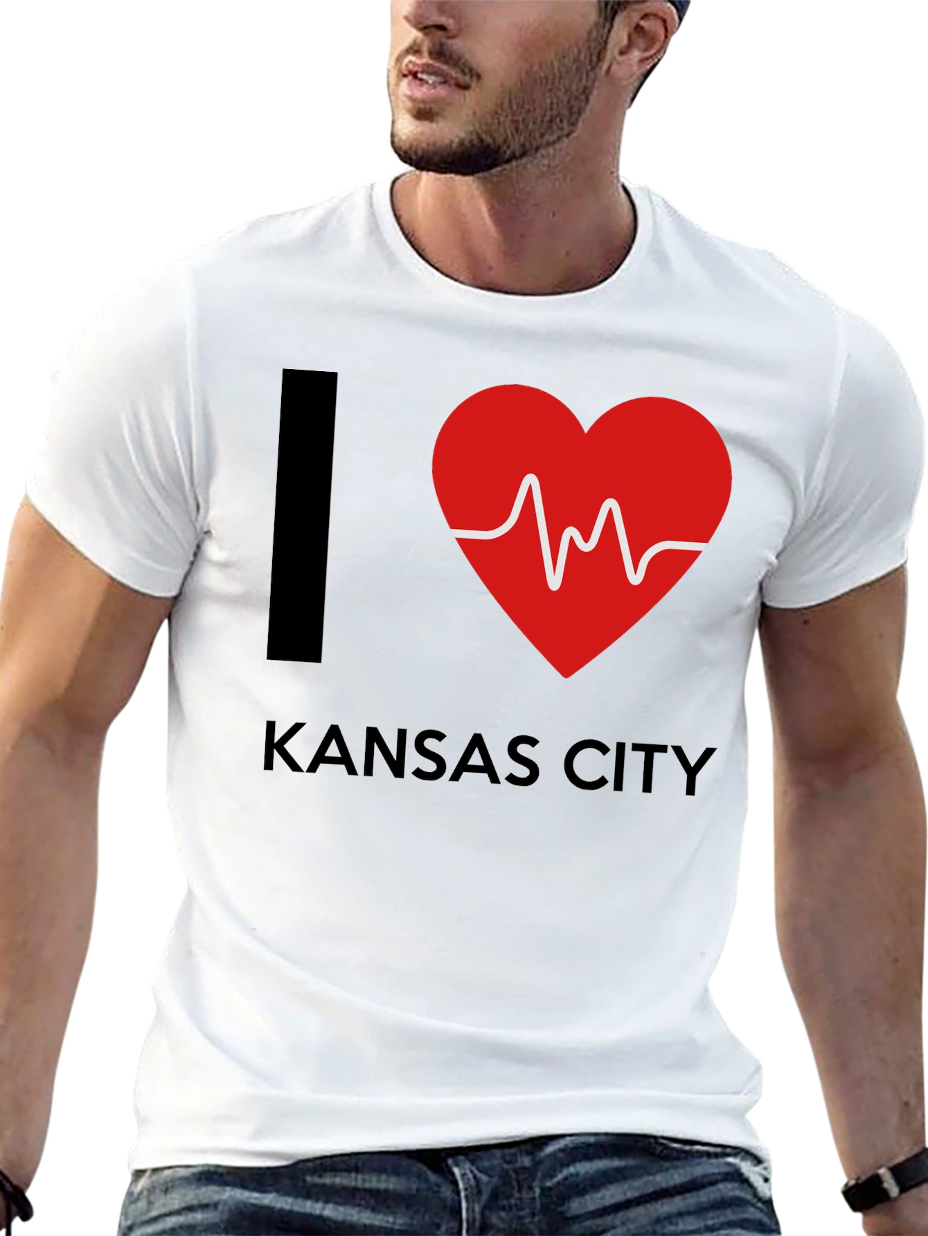 I Love Kansas City Heartbeat T-Shirt - Black