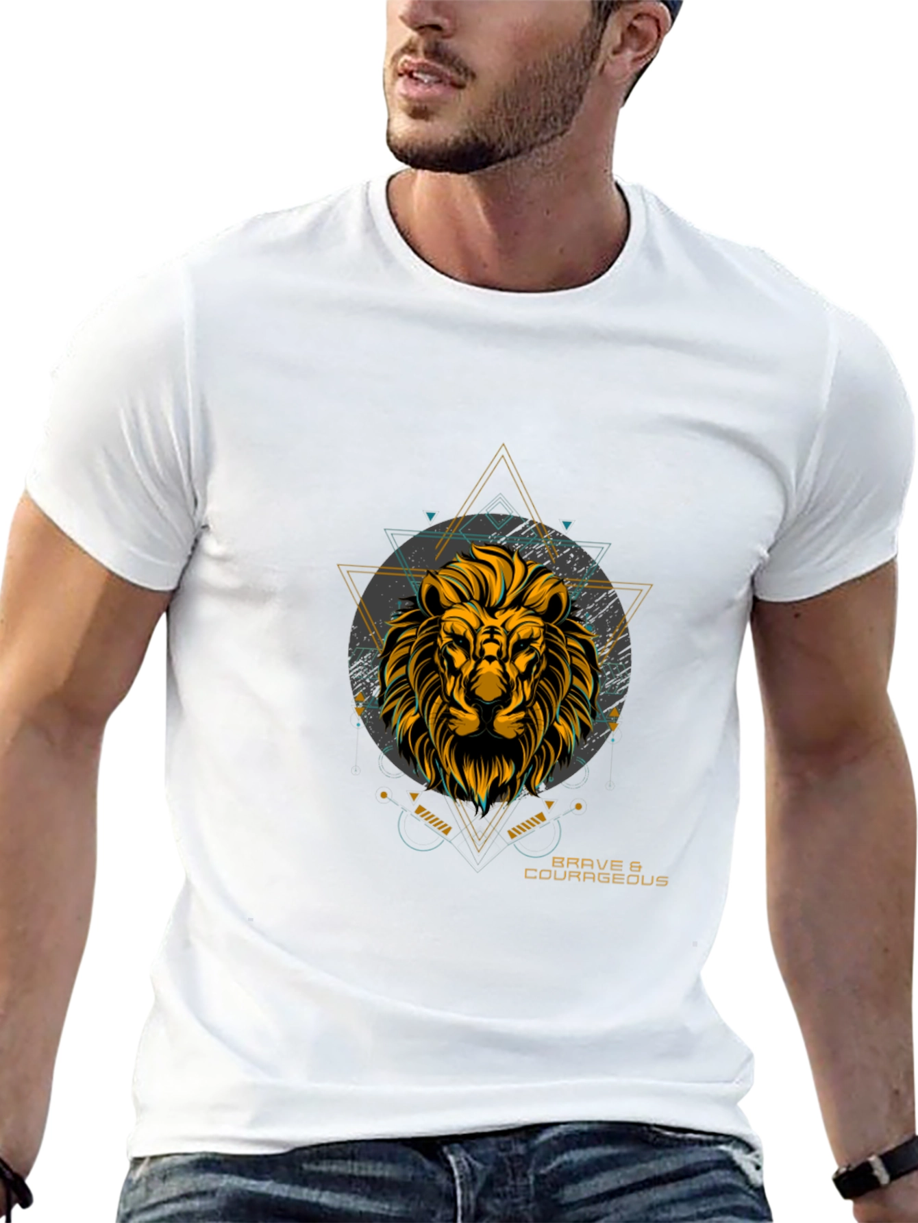 Mens Black Lion Graphic T-Shirt - Brave & Courageous