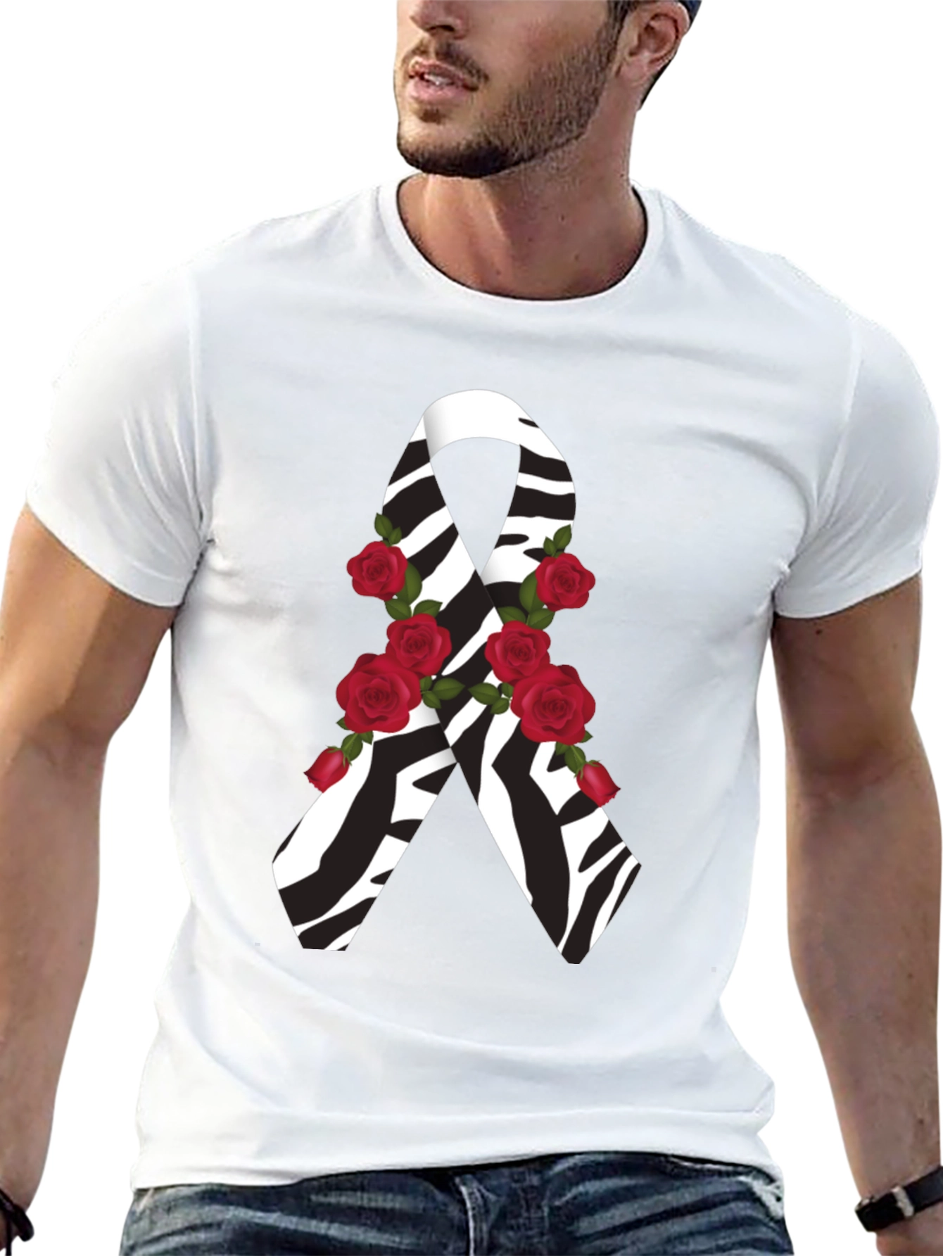 Zebra Stripe Awareness Ribbon Rose Graphic Tee