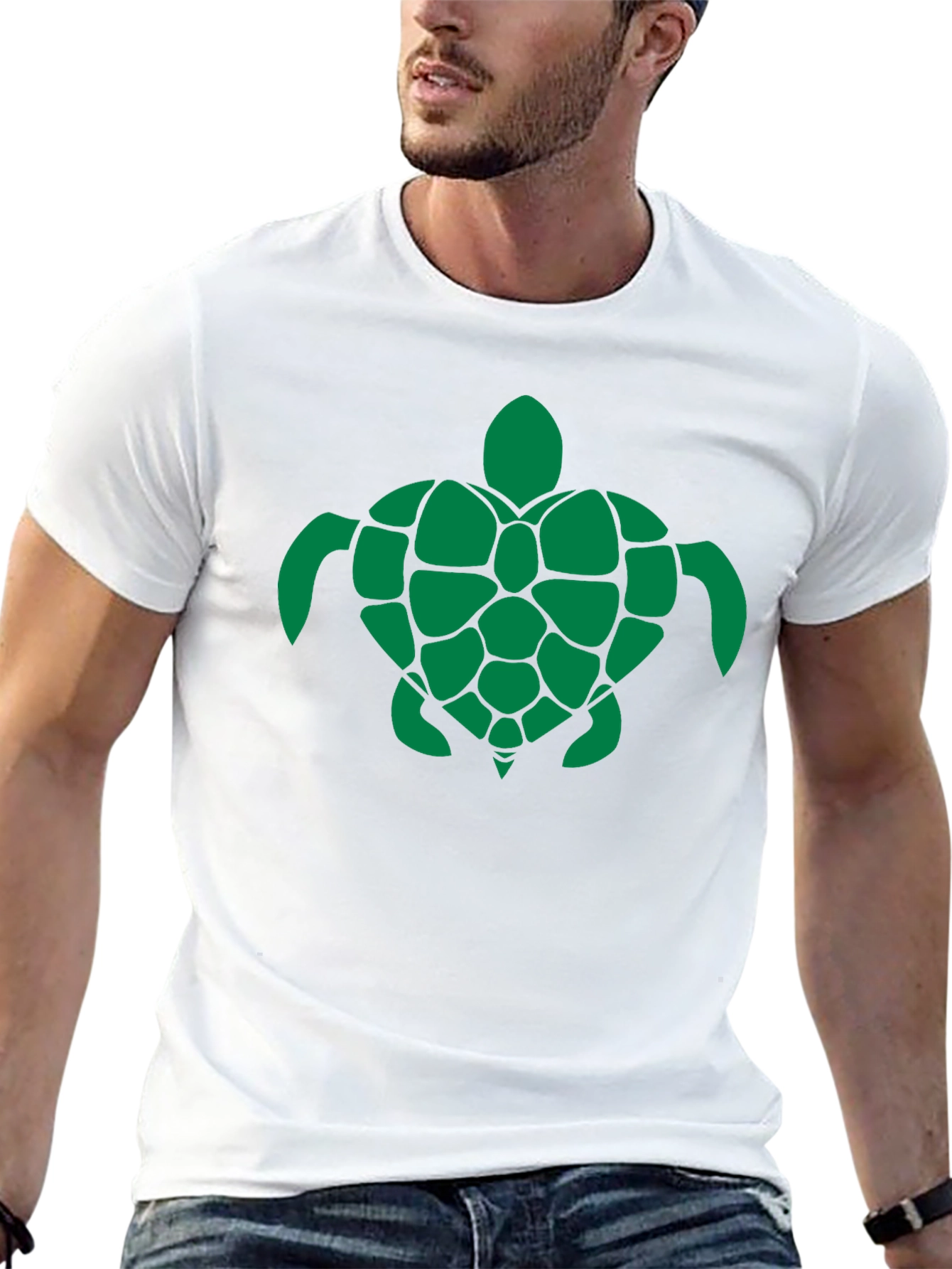 Turtle Graphic Tee - Green Print on Black