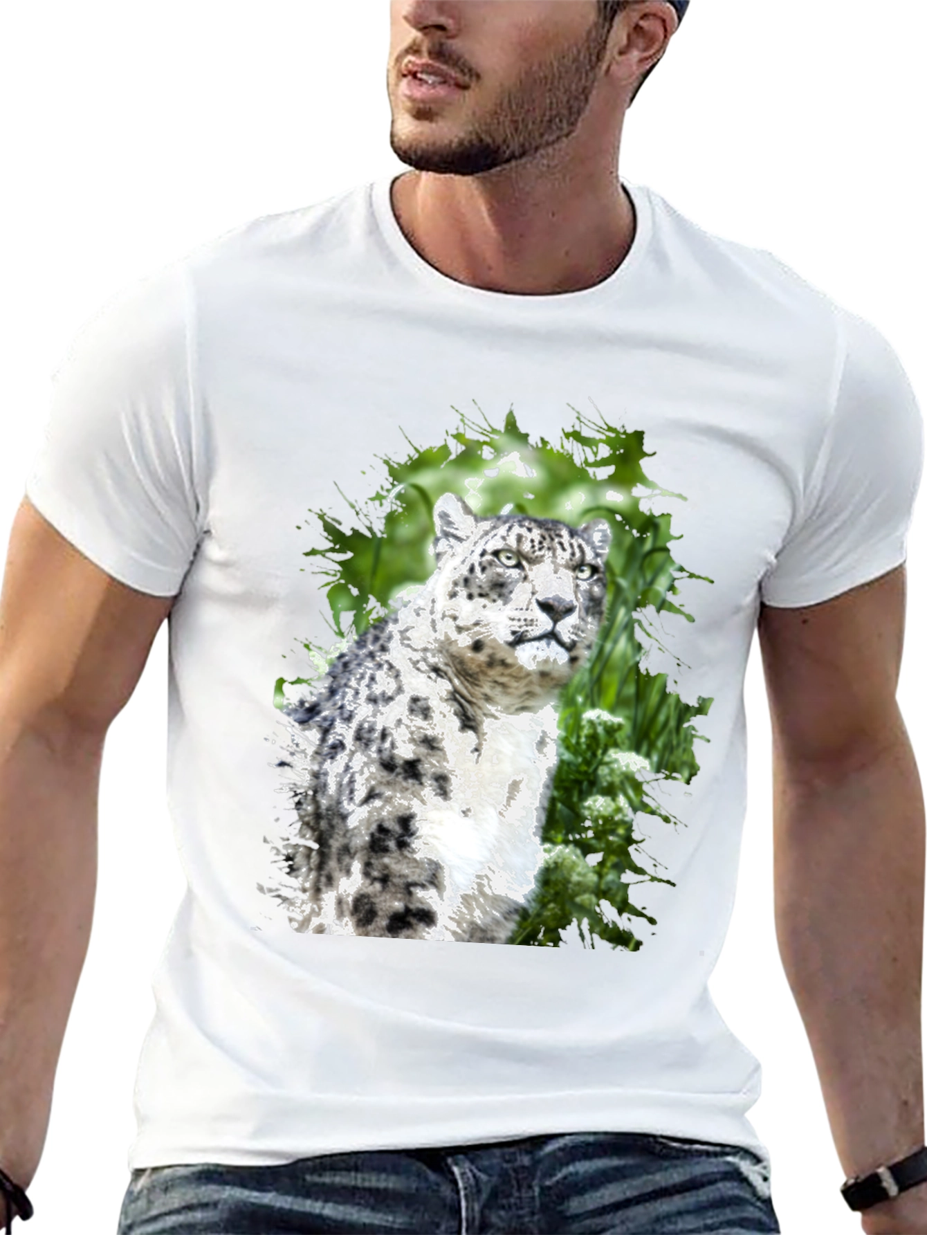 Snow Leopard Graphic Tee - Black Cotton Blend