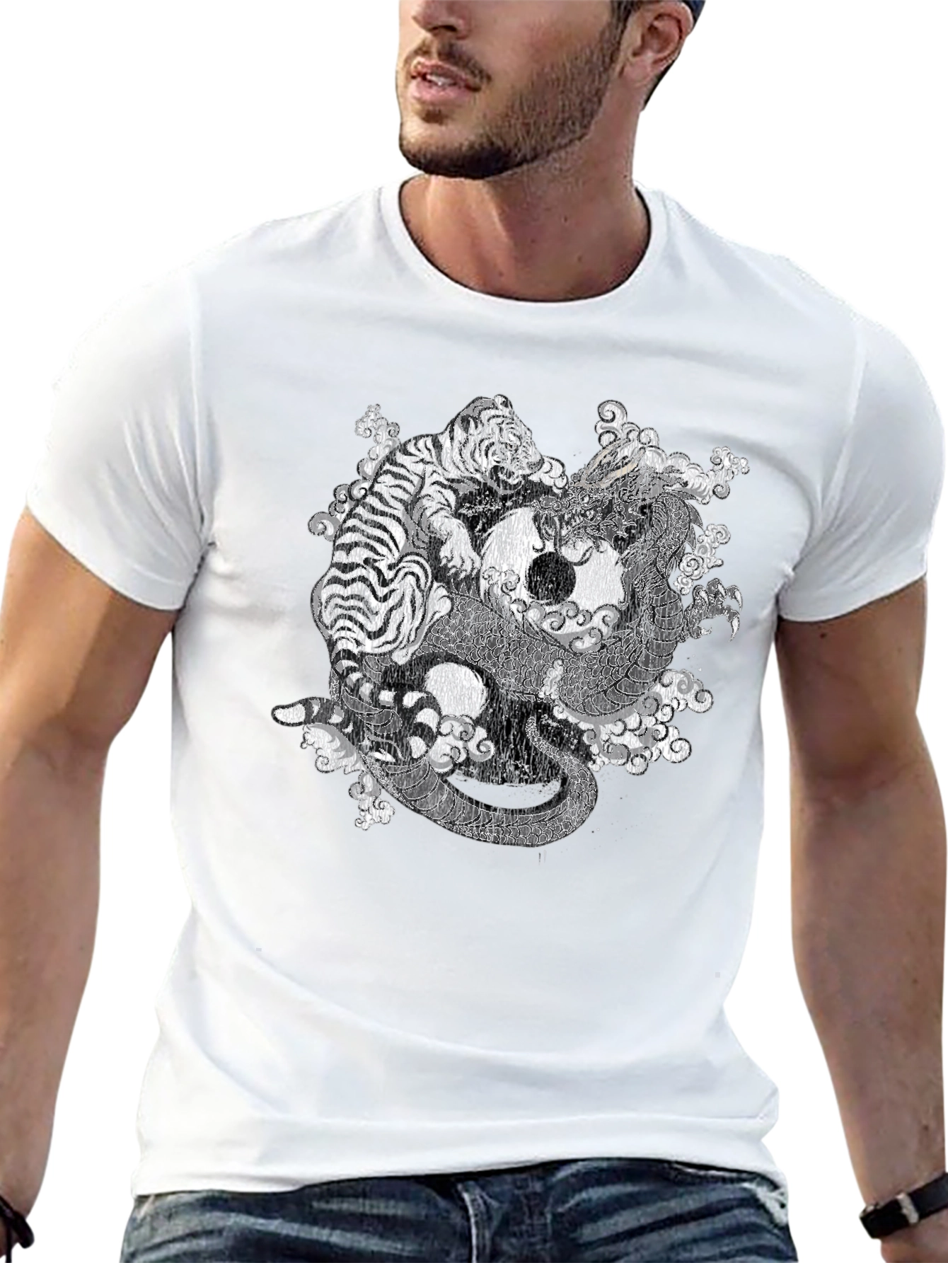 Yin Yang Dragon & Tiger Graphic T-Shirt
