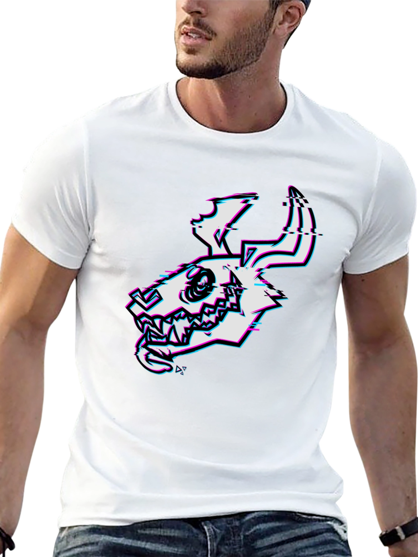 Glitch Skull Graphic Tee - Black Cotton T-Shirt