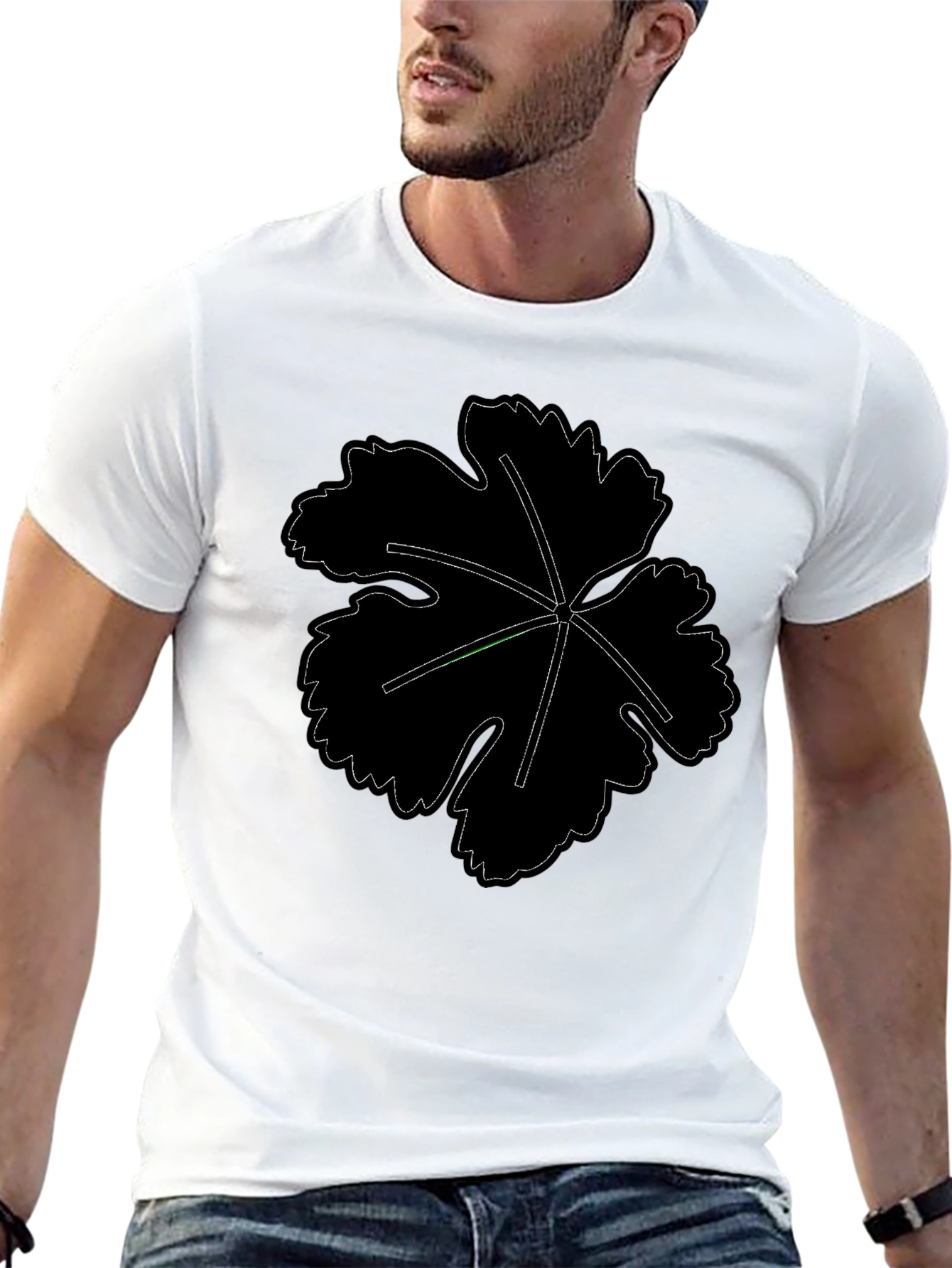 Mens Black T-Shirt with Leaf Design