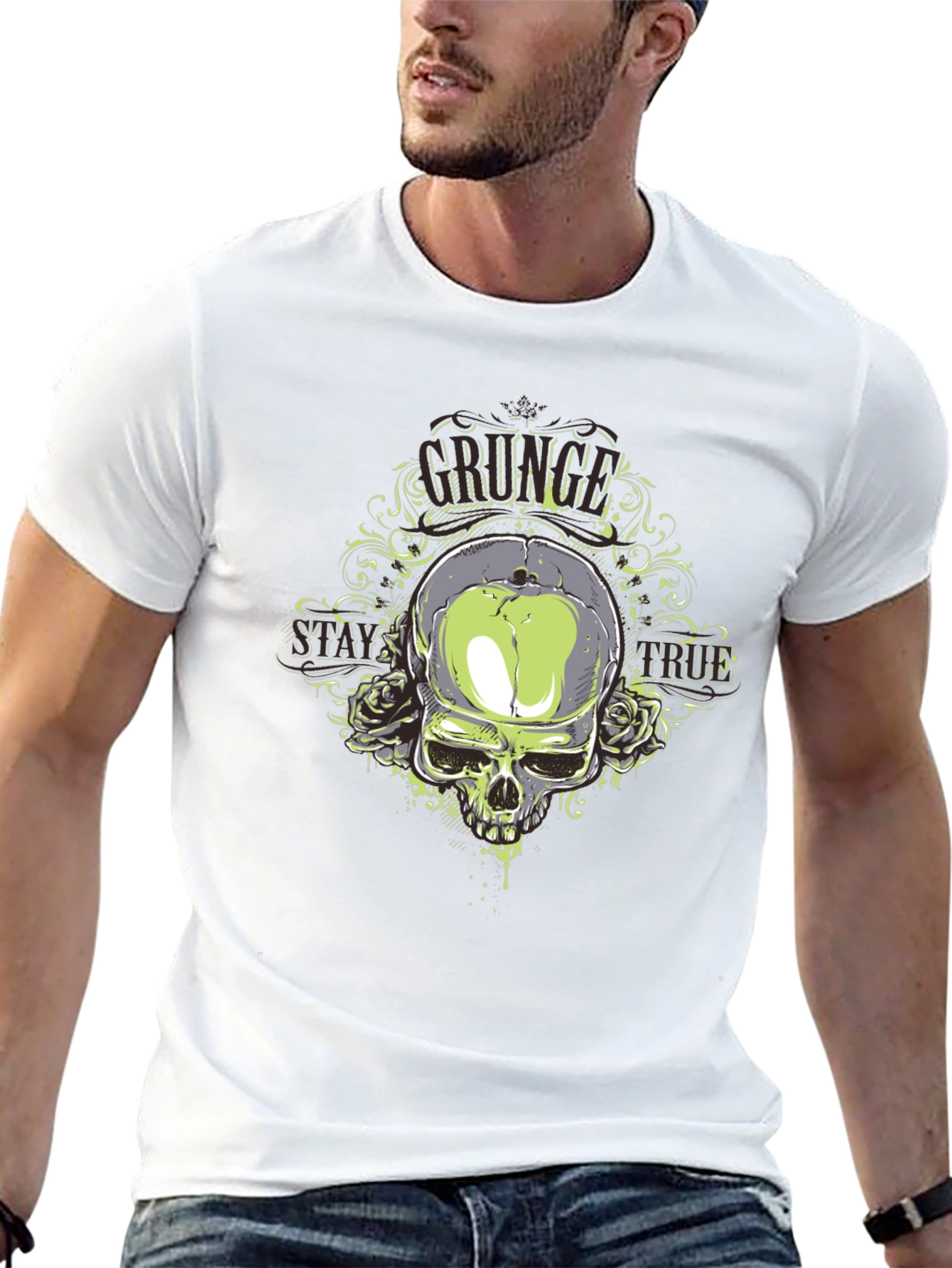 Grunge Skull Graphic Print Black T-Shirt