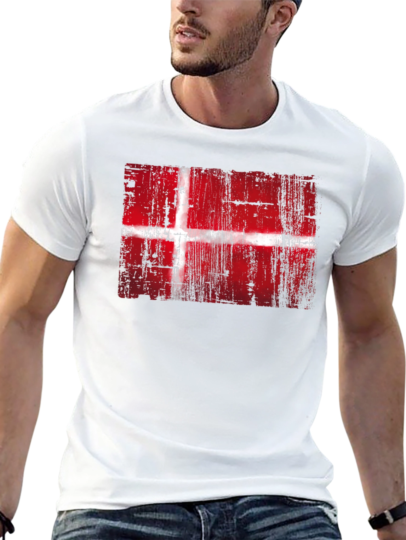 Danish Flag Graphic Print Black T-Shirt