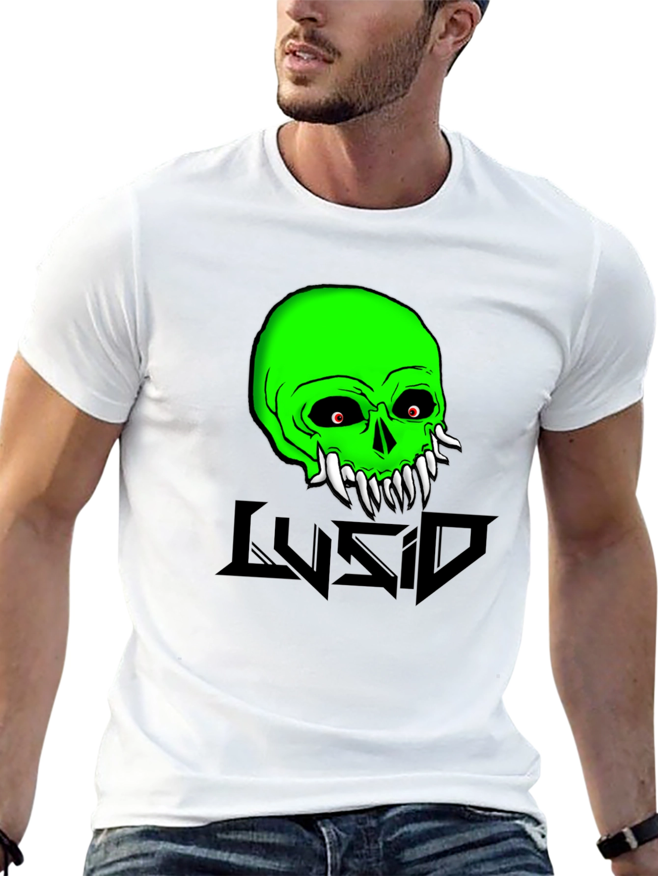 Green Skull Graphic Tee - Mens Black Cotton T-Shirt
