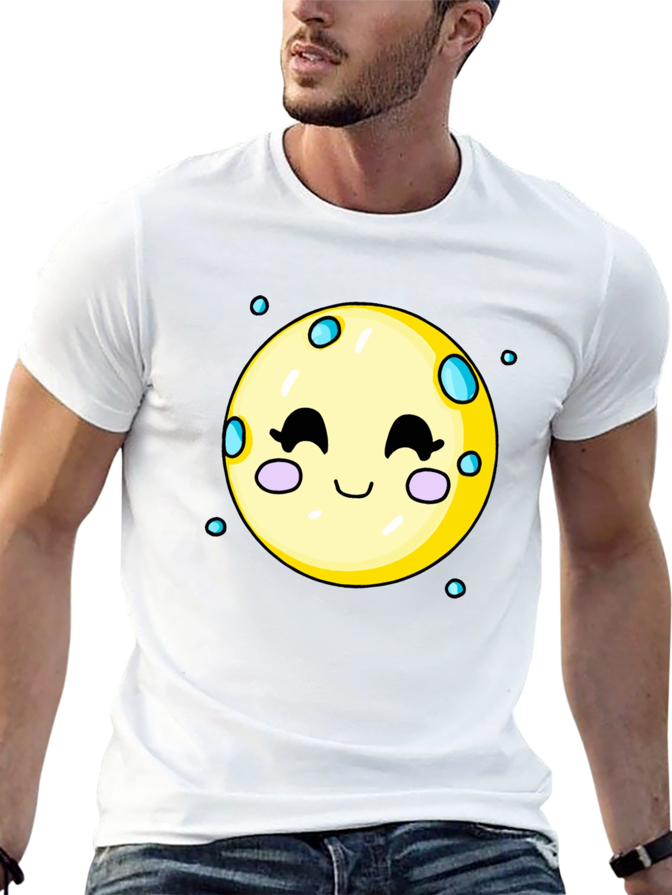 Cute Moon Graphic Tee - Black Cotton T-Shirt