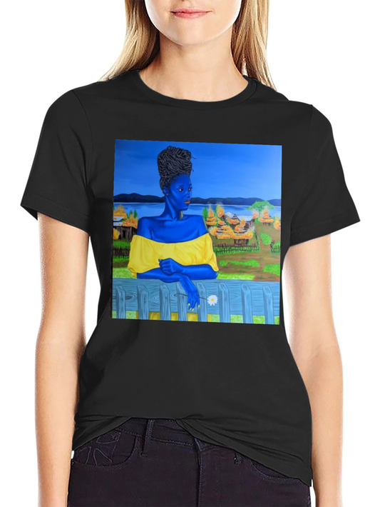 Black T-Shirt with Artistic Portrait Print