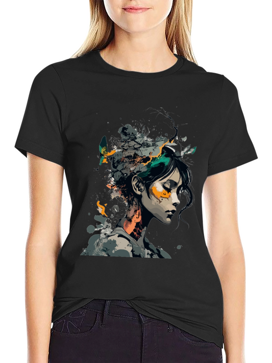 Artistic Woman Graphic Black T-Shirt