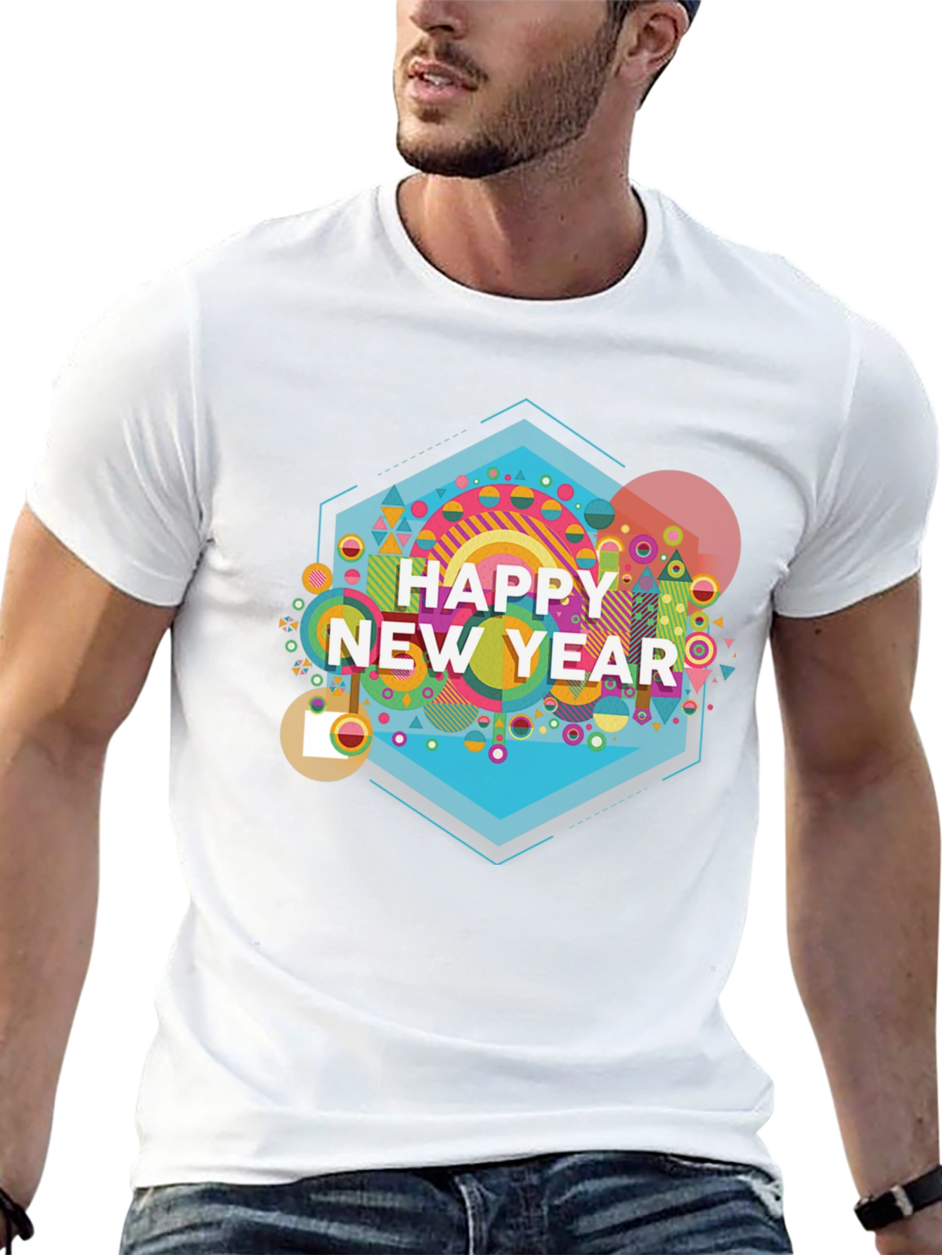 Happy New Year Graphic Print Black T-Shirt