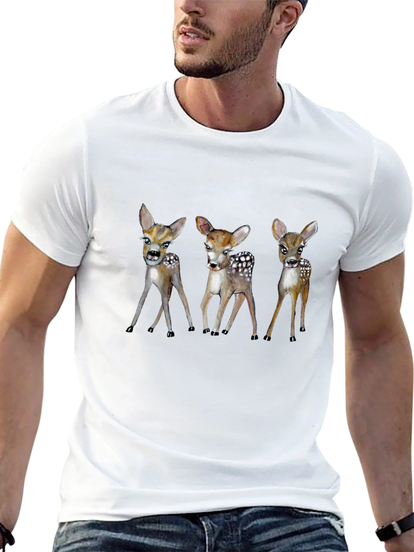 Whimsical Deer Trio Graphic Tee - Black