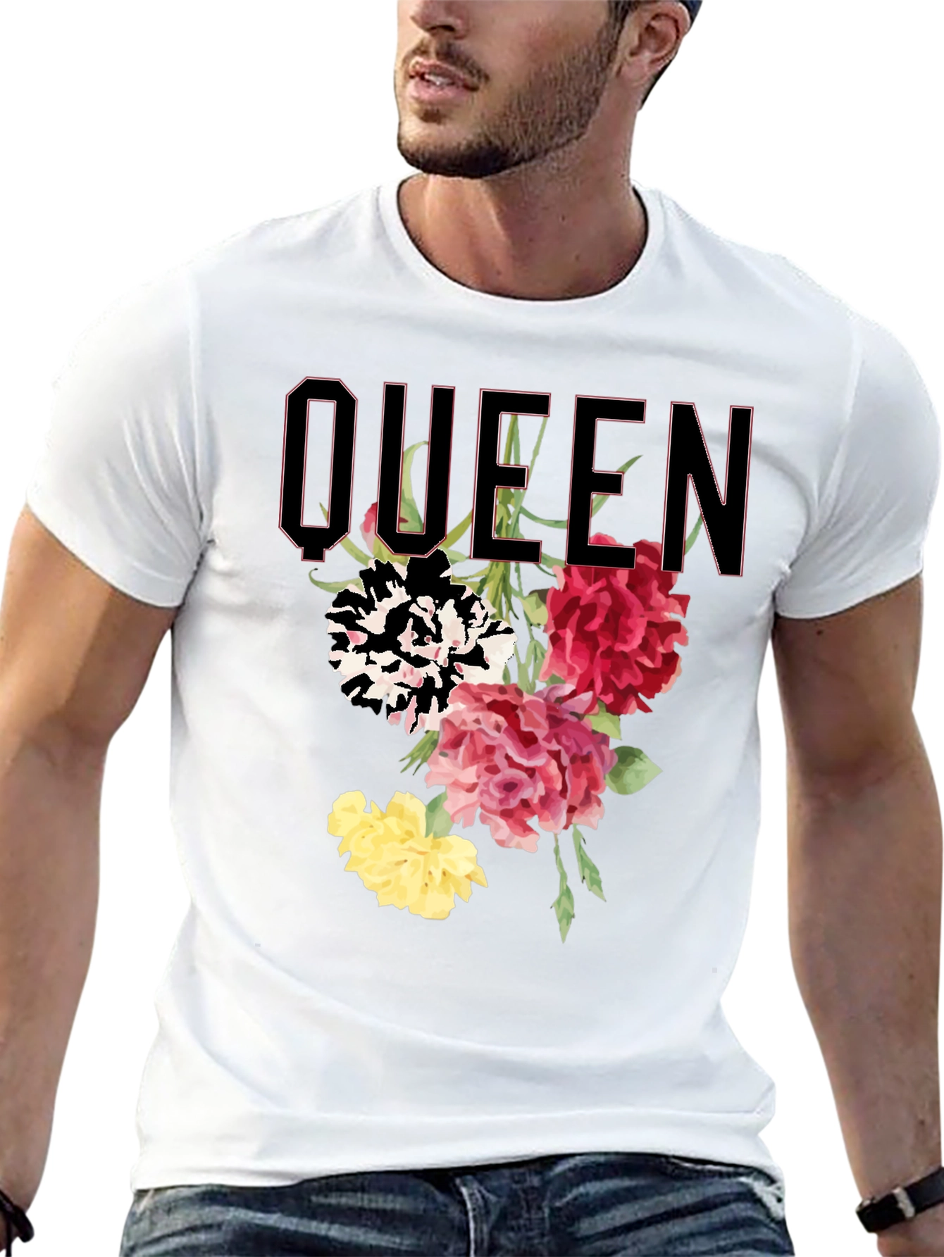 Queen Floral Print Black T-Shirt