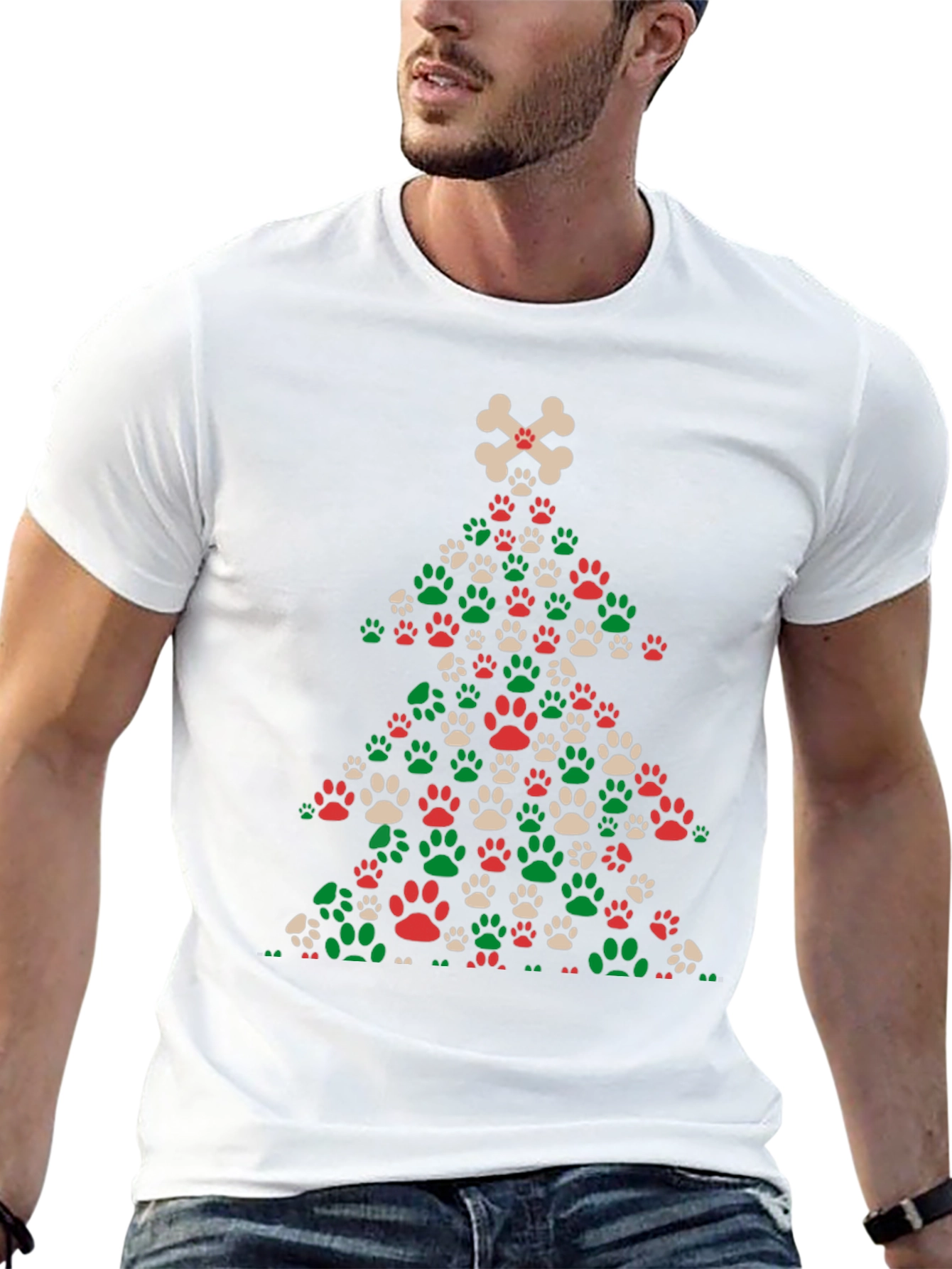 Dog Paw Christmas Tree T-Shirt - Holiday Apparel