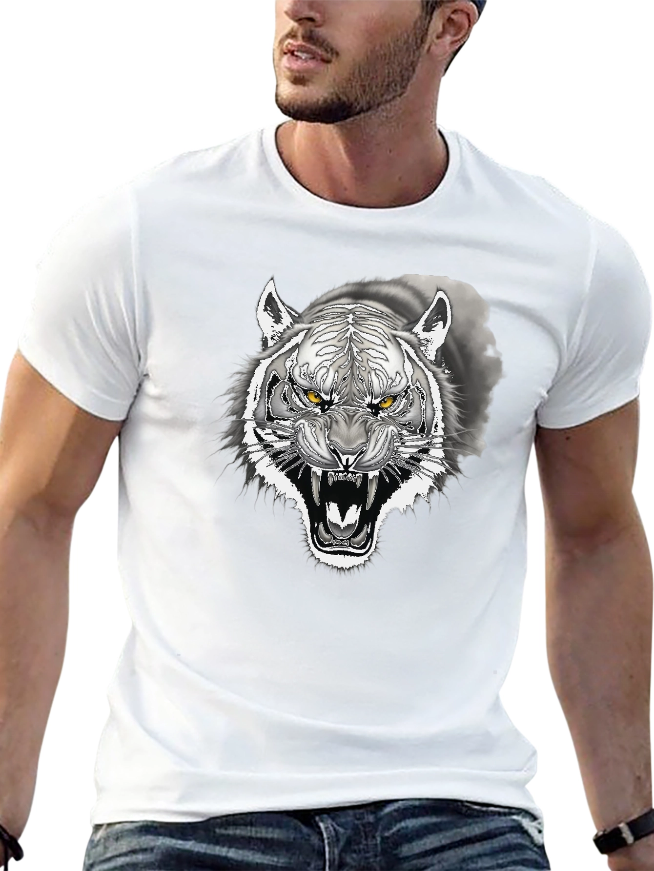 Tiger Graphic Print Crew Neck T-Shirt
