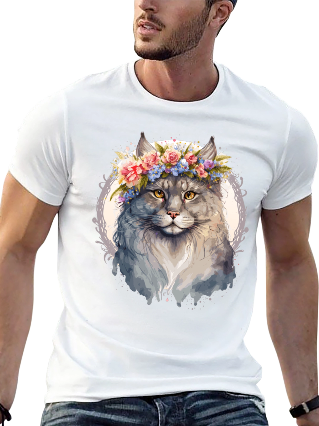 Cat Floral Crown T-Shirt - Unique Graphic Tee