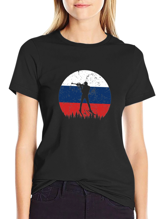 Biathlon Russia Flag Graphic T-Shirt