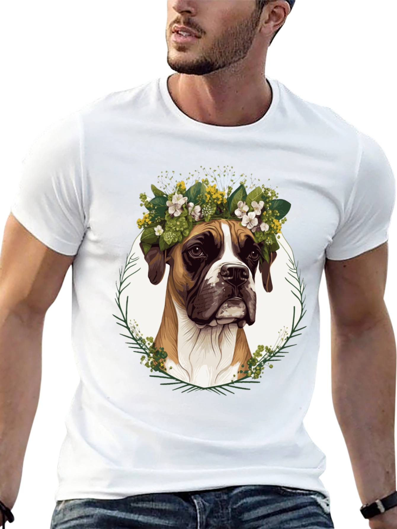 Boxer Dog Floral Crown T-Shirt - Unisex