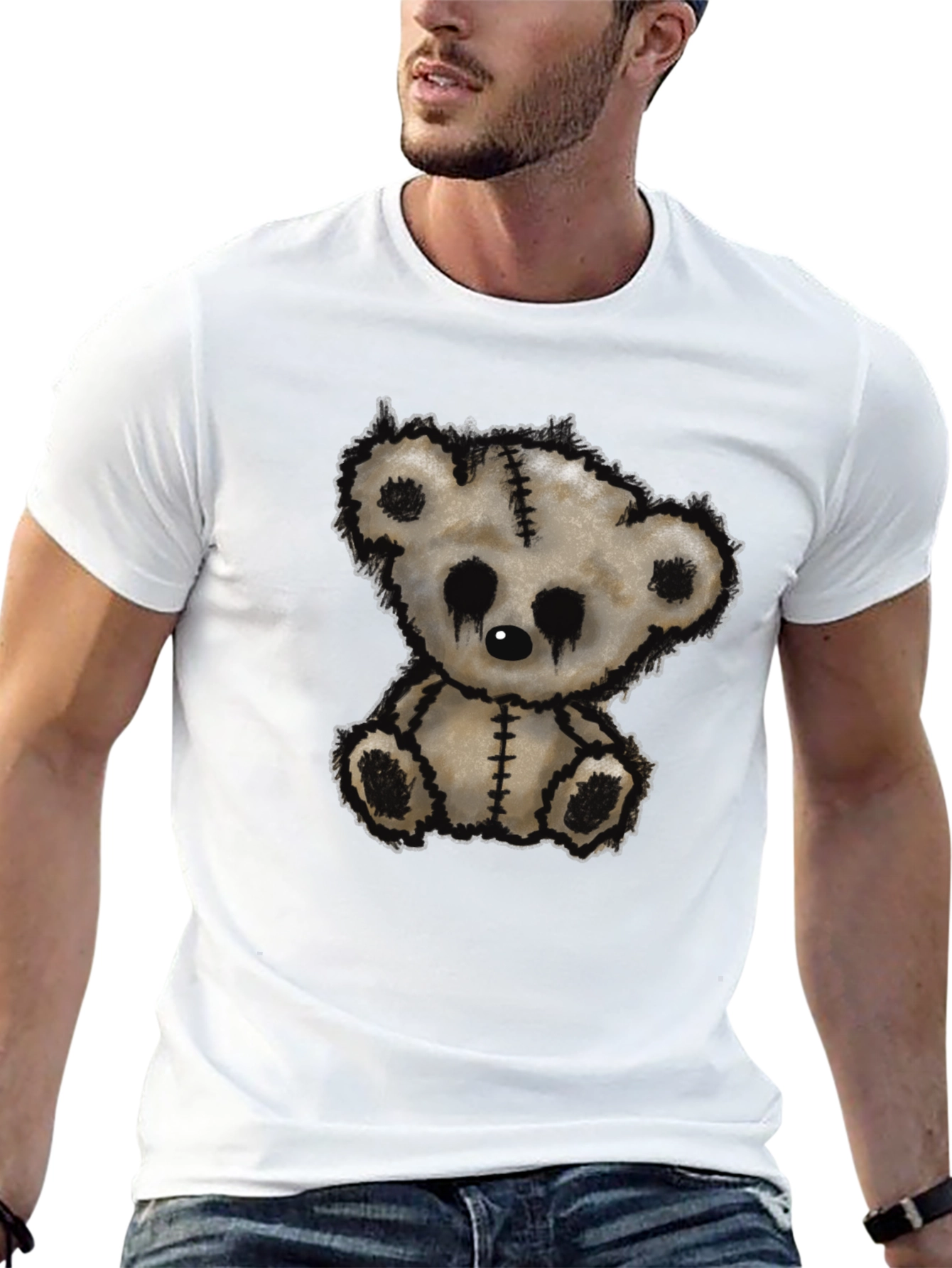 Emo Bear Graphic T-Shirt - Black