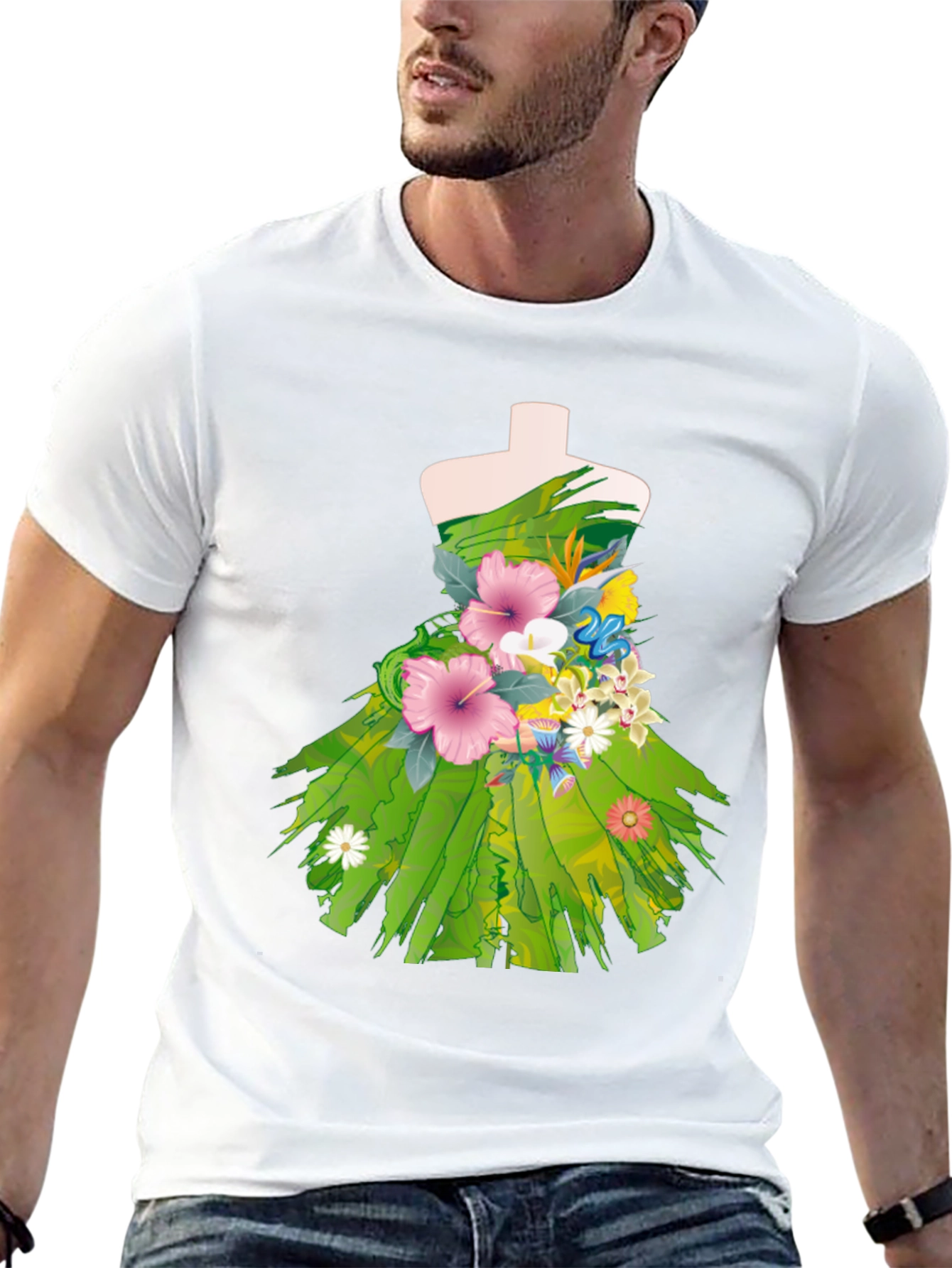 Floral Dress Design Black T-Shirt