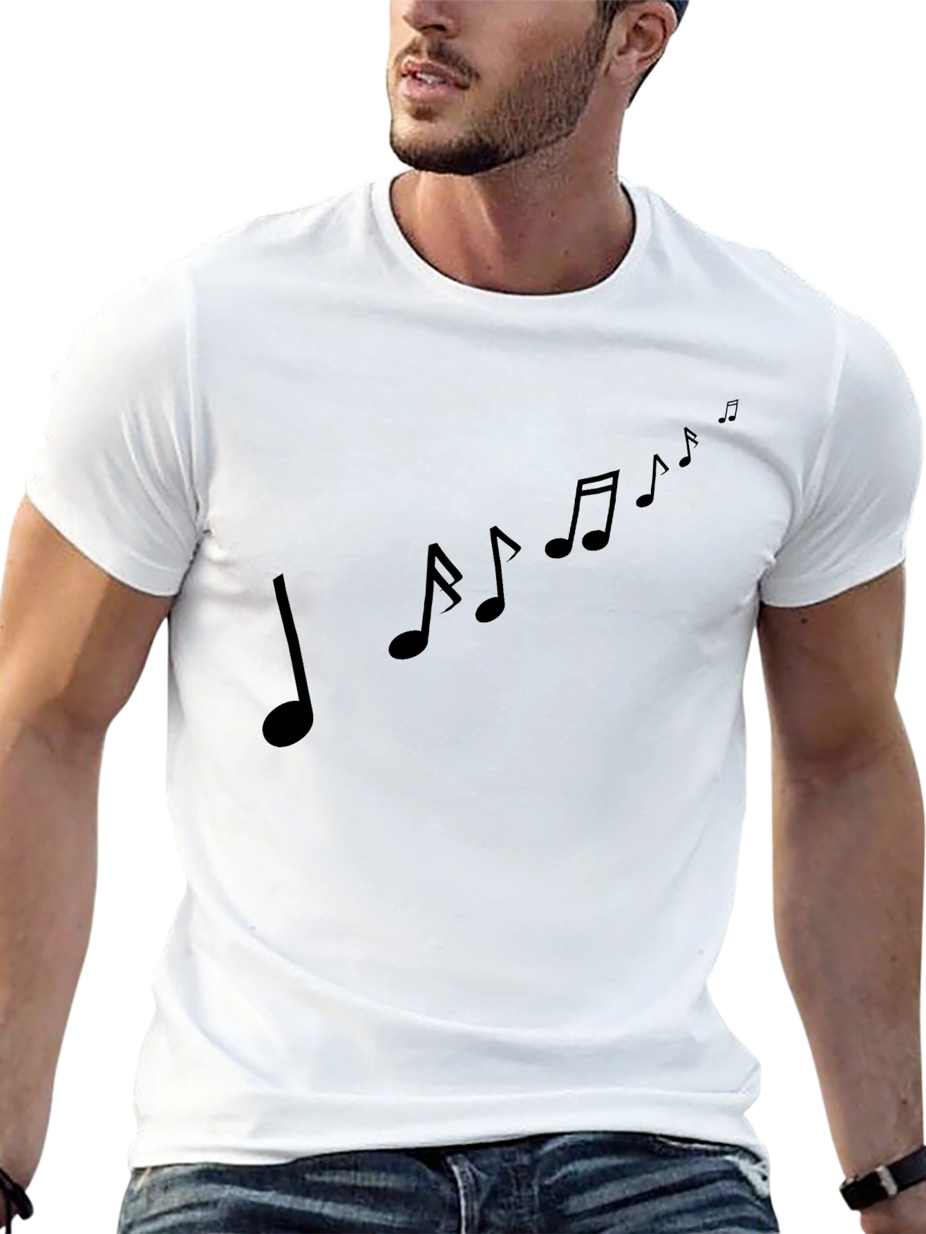 Music Notes Graphic Tee - Stylish Black Cotton T-Shirt