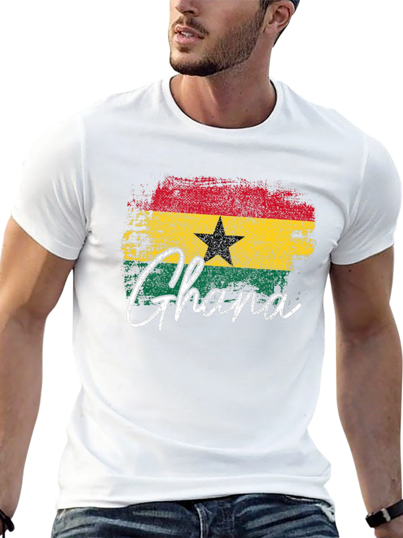 Ghana Flag T-Shirt - Distressed Style Black Tee