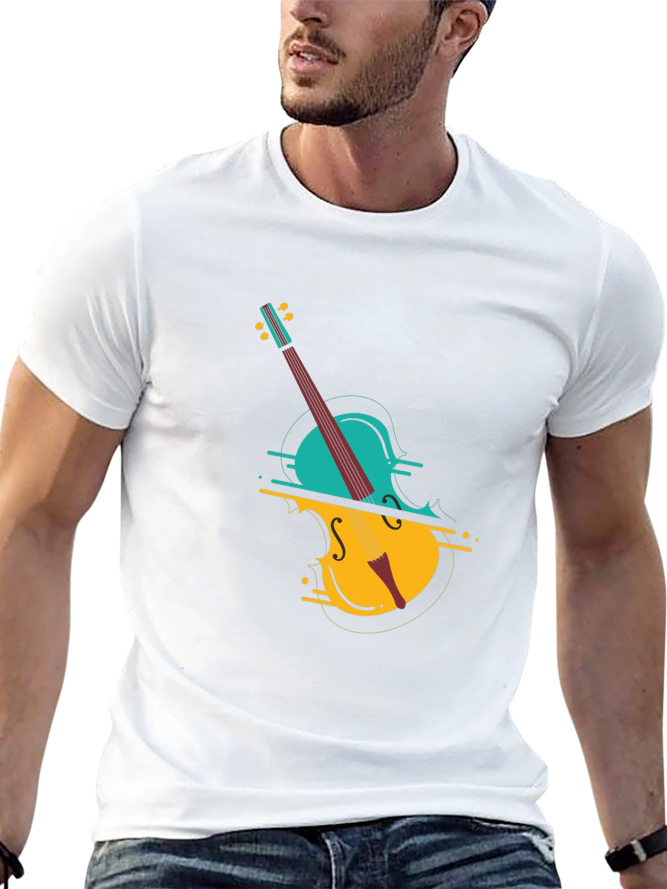 Abstract Cello Graphic Tee - Modern Musical Style