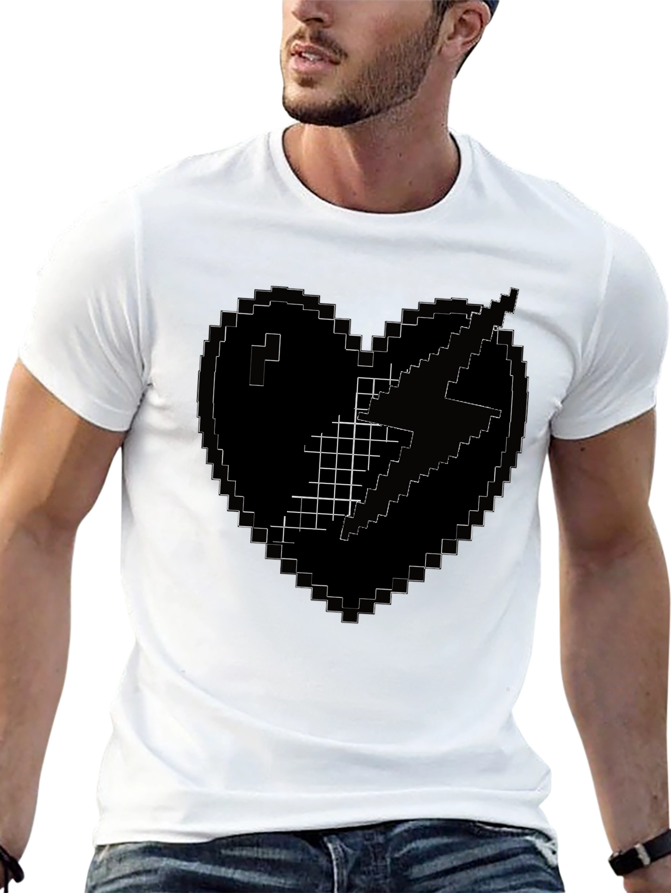 Pixel Heart Lightning Bolt Black T-Shirt